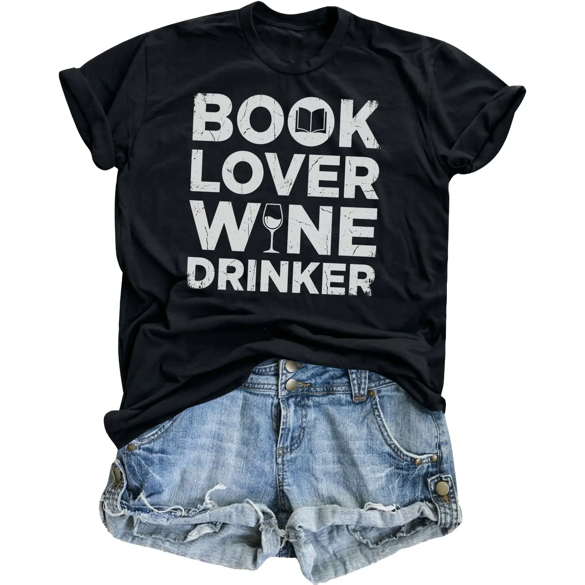 Graphic Tee Book Lover Wine Drinker Unisex Casual Crew Neck T-Shirt for Readers and Enthusiasts Apparel