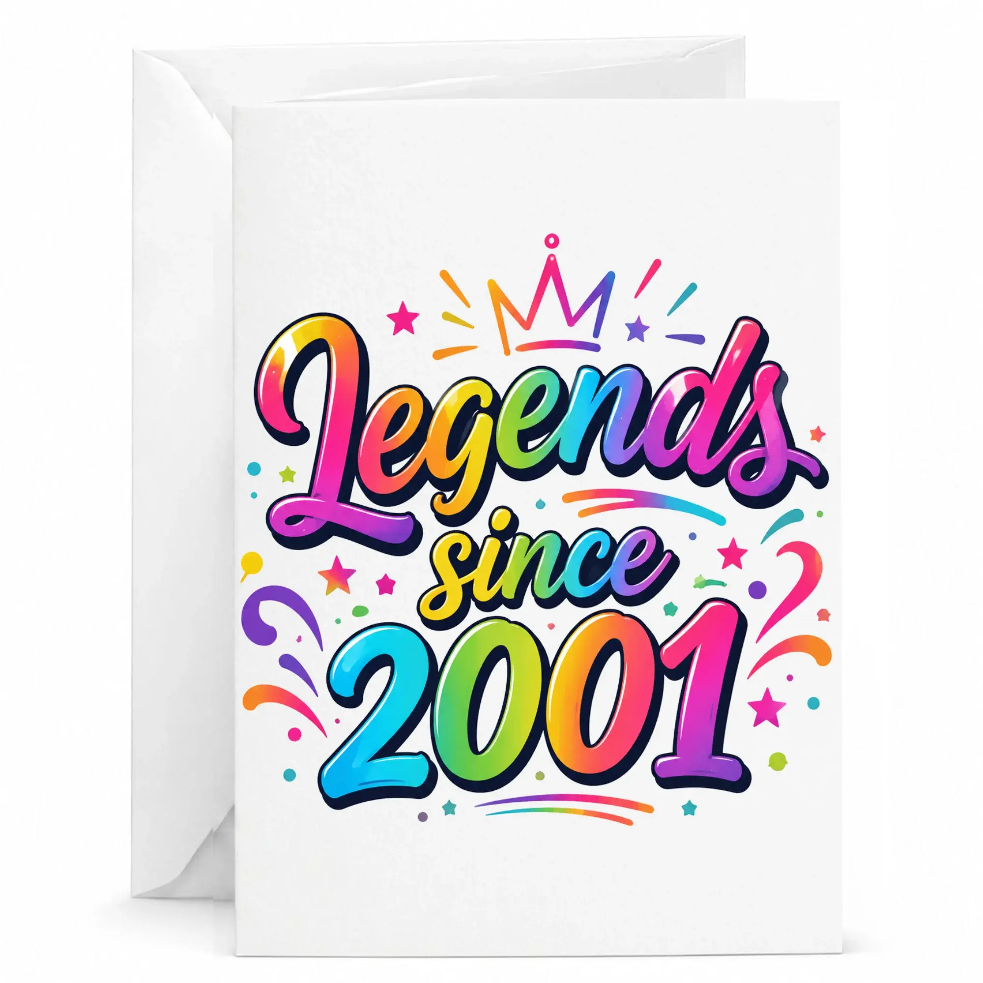 Birthday Card Legends Since 2001 Greeting Card for Milestone Celebrations with Colorful Typography and Crown Design