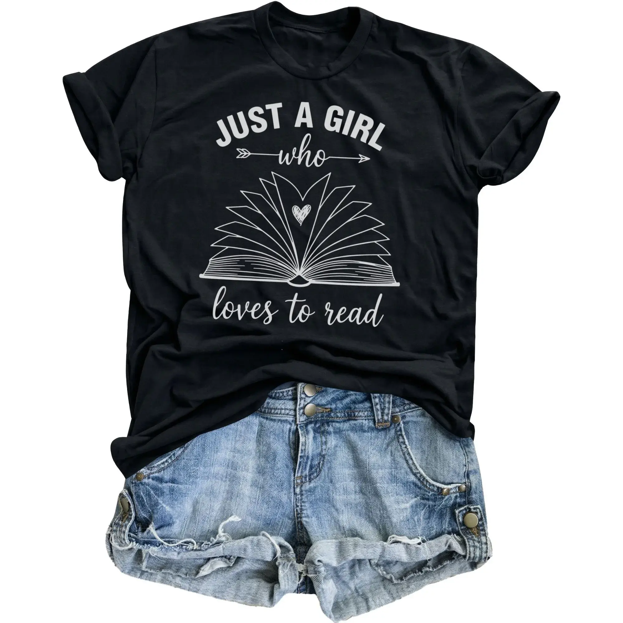 Graphic Tee Just a Girl Who Loves to Read Book Lover Unisex T-Shirt Comfortable Casual Short Sleeve Apparel