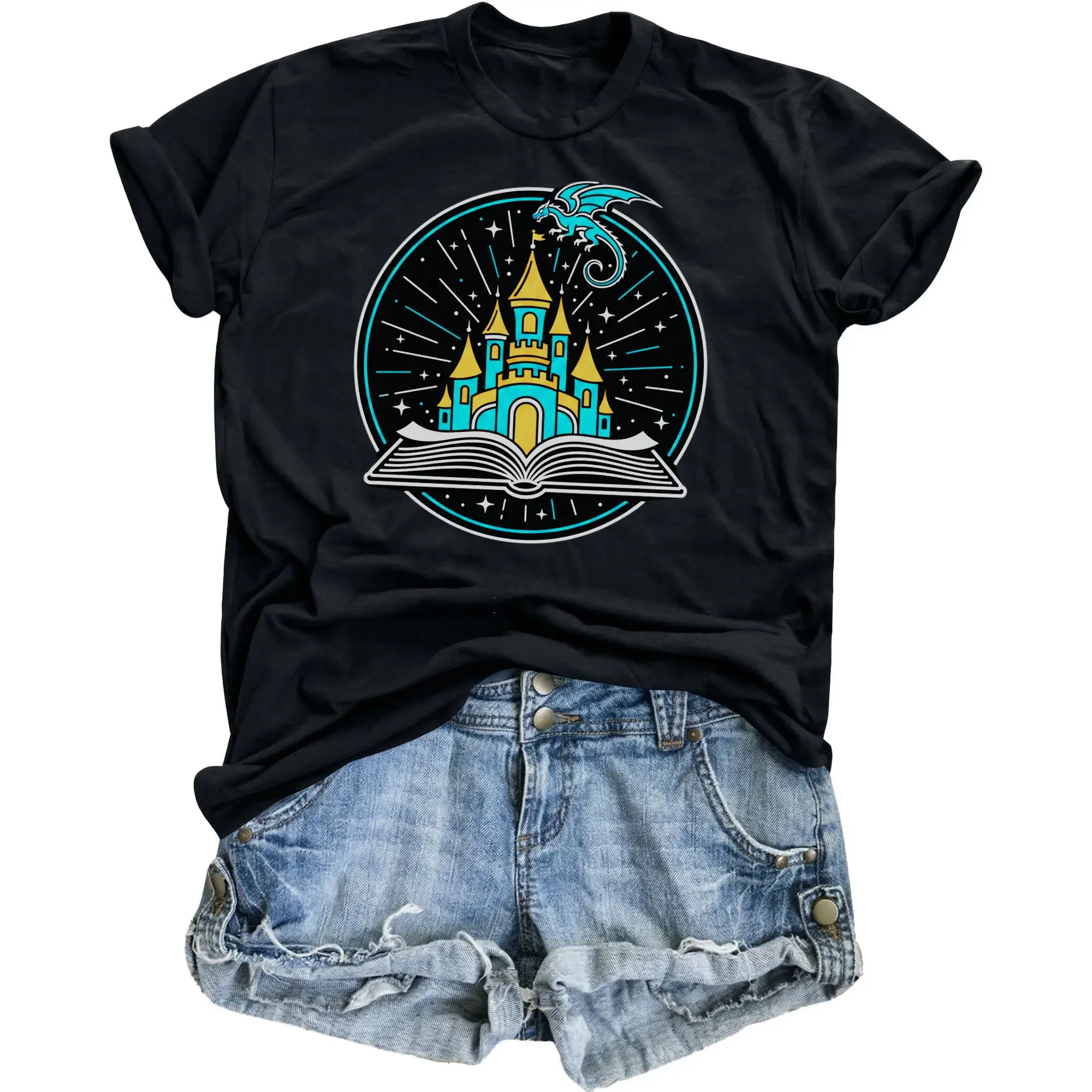 Graphic Tee Fantasy Books Design Unisex Crew Neck Short Sleeve Shirt Comfortable Cotton Blend Apparel for Book Lovers