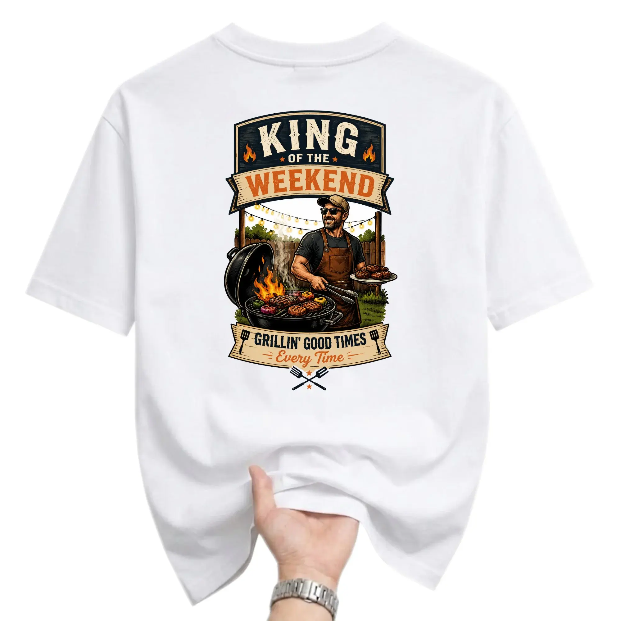 Funny Shirt King of the Weekend Graphic Tee Grill Unisex Casual Crew Neck T-Shirt Short Sleeve Top