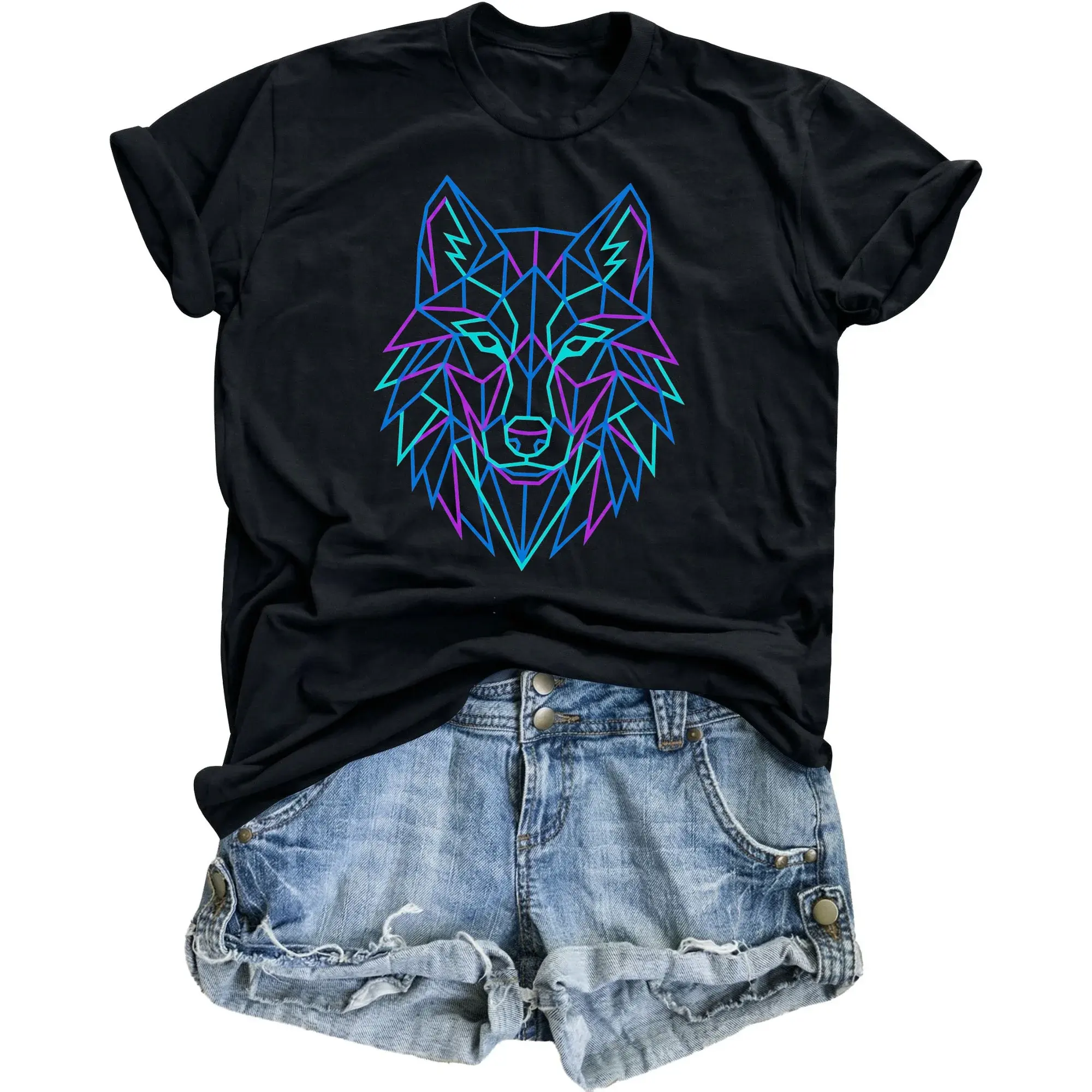 Graphic Tee Unisex Geometric Print Short Sleeve Shirt Comfortable Casual Cotton Crew Neck Apparel for Everyday Wear