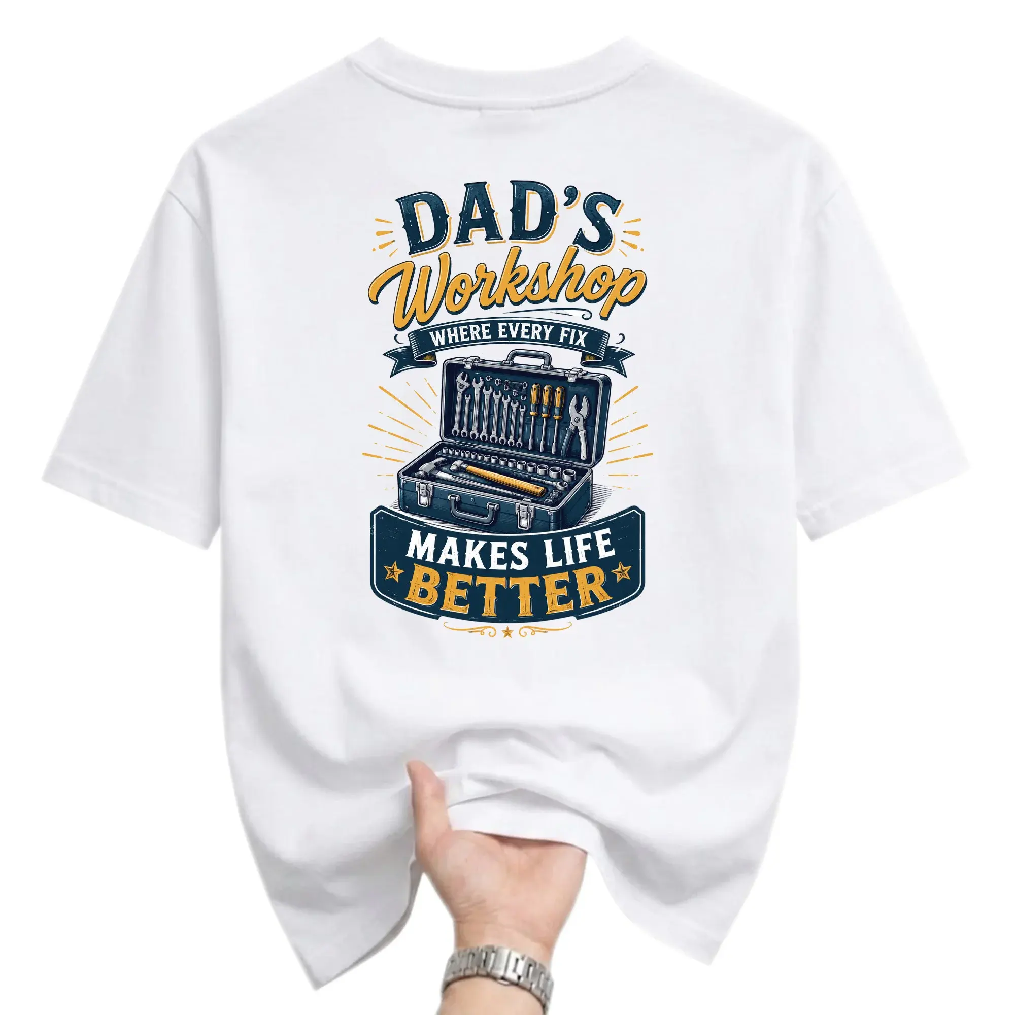 Funny Shirt Dads Workshop Where Every Fix Makes Life Better Graphic Tee Casual Unisex Short Sleeve Crew Neck Top