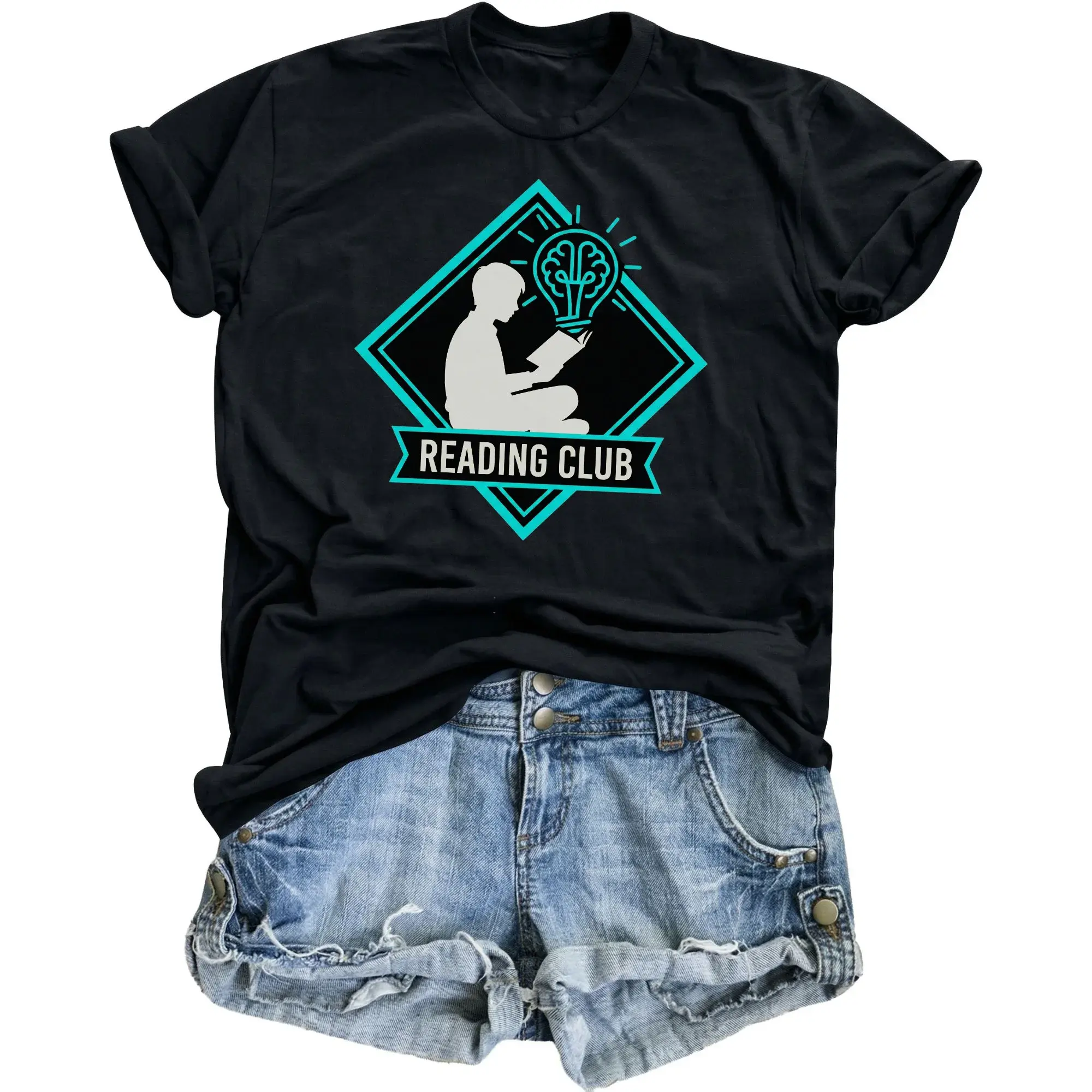 Graphic Tee Reading Club Book Lover Intellectual Gift Unisex Crew Neck Short Sleeve Casual Cotton Blend Shirt