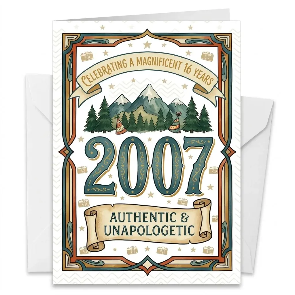 Vintage Birthday Greeting Card with Envelope Retro 2007 Milestone Celebration Printed Cardstock Pack for Anniversaries