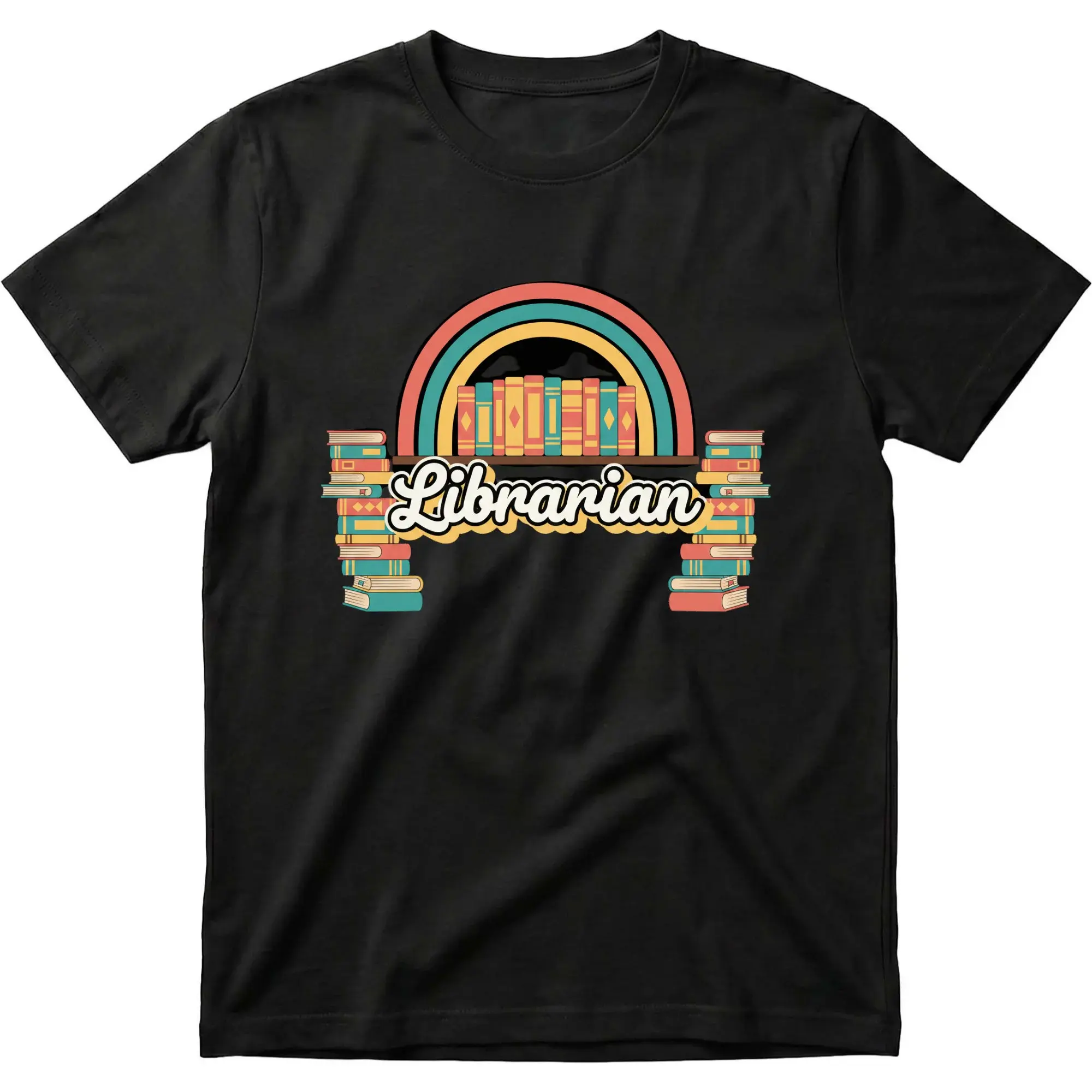 Graphic Tee Librarian Rainbow Books Print Unisex Casual Crew Neck T-Shirt Soft Breathable Everyday Cotton Blend Top
