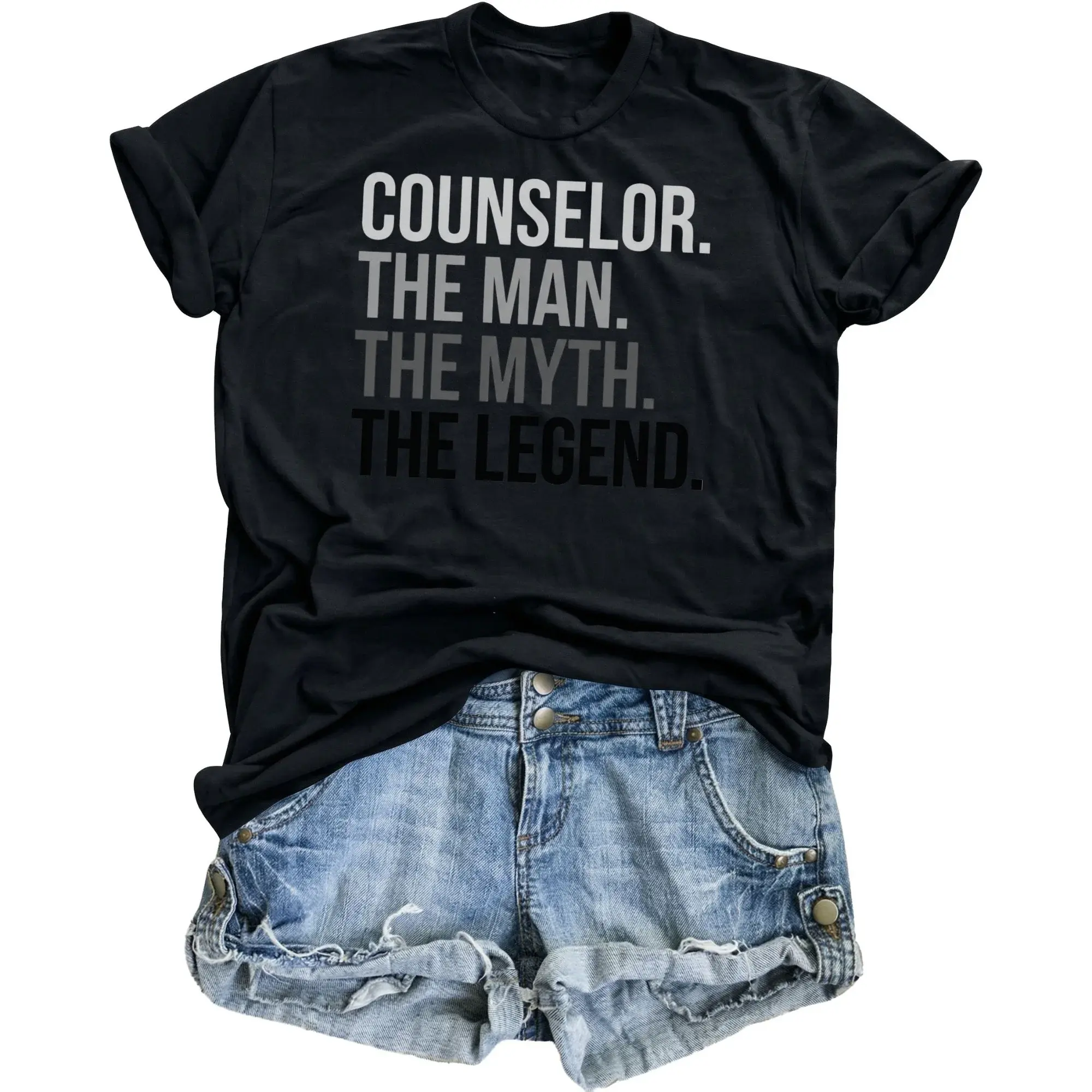 Graphic Tee Counselor the Man Myth Legend Unisex Crew Neck Shirt for Comfortable Everyday Casual Wear Apparel