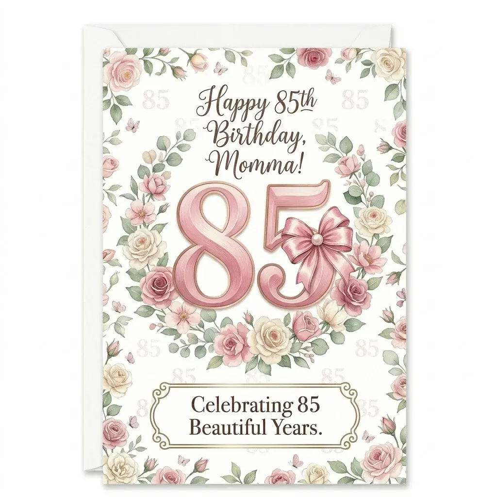 Elegant Floral 85th Birthday Card for Momma Premium Printed Greeting Card with Envelope 5x7 Inch Folded Size
