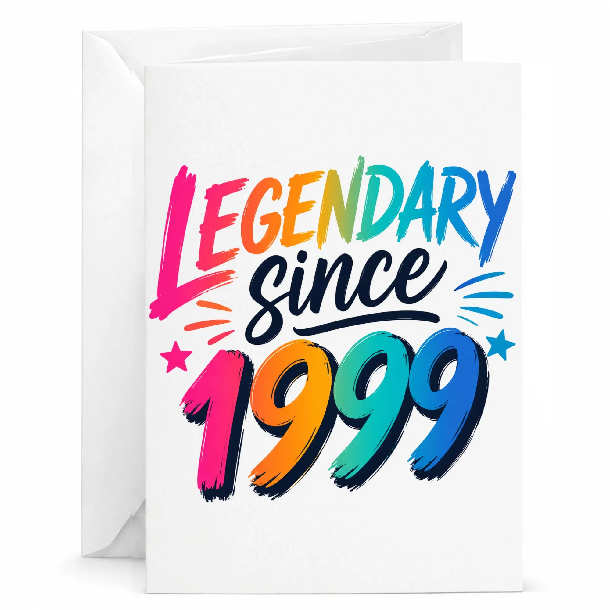 Birthday Greeting Card Legendary Since 1999 Colorful Typography Design for Milestone Anniversary Celebrations