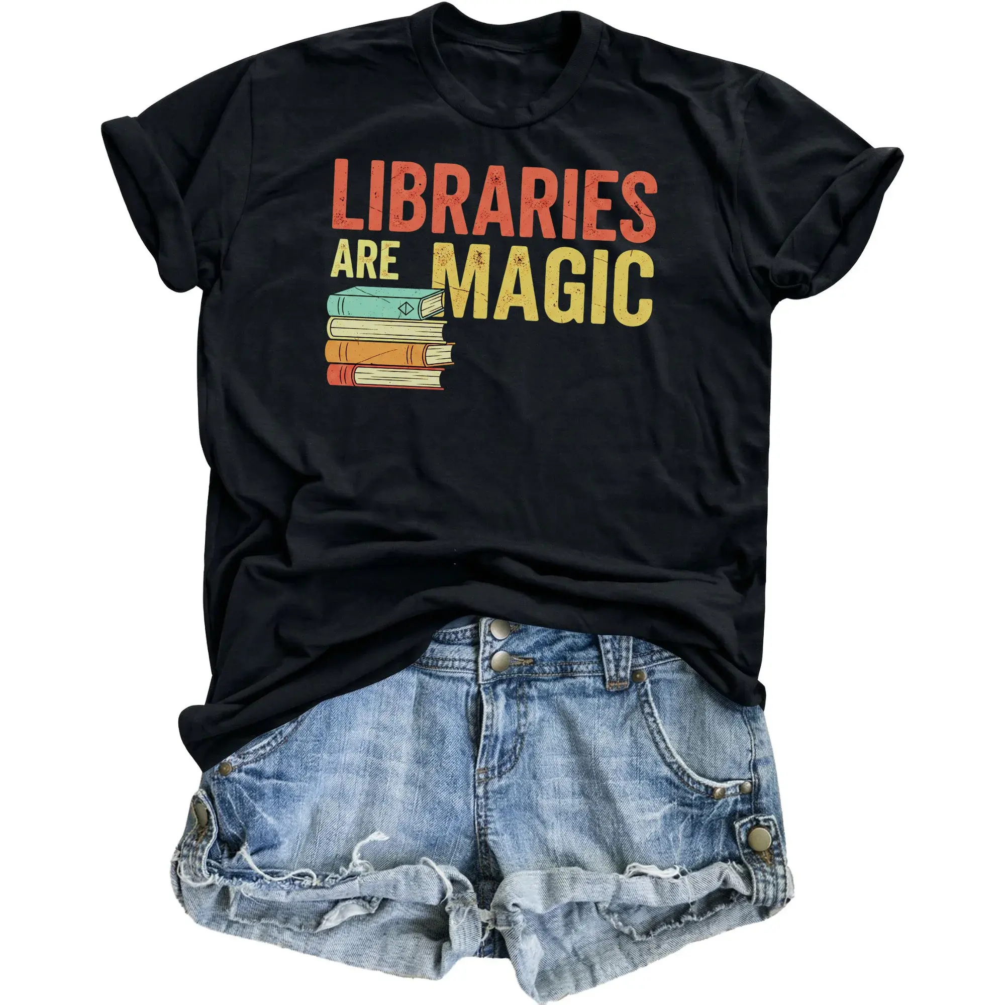 Graphic Tee Libraries Are Retro Book Lover Gift Unisex Crew Neck Short Sleeve Soft Casual Cotton T-Shirt