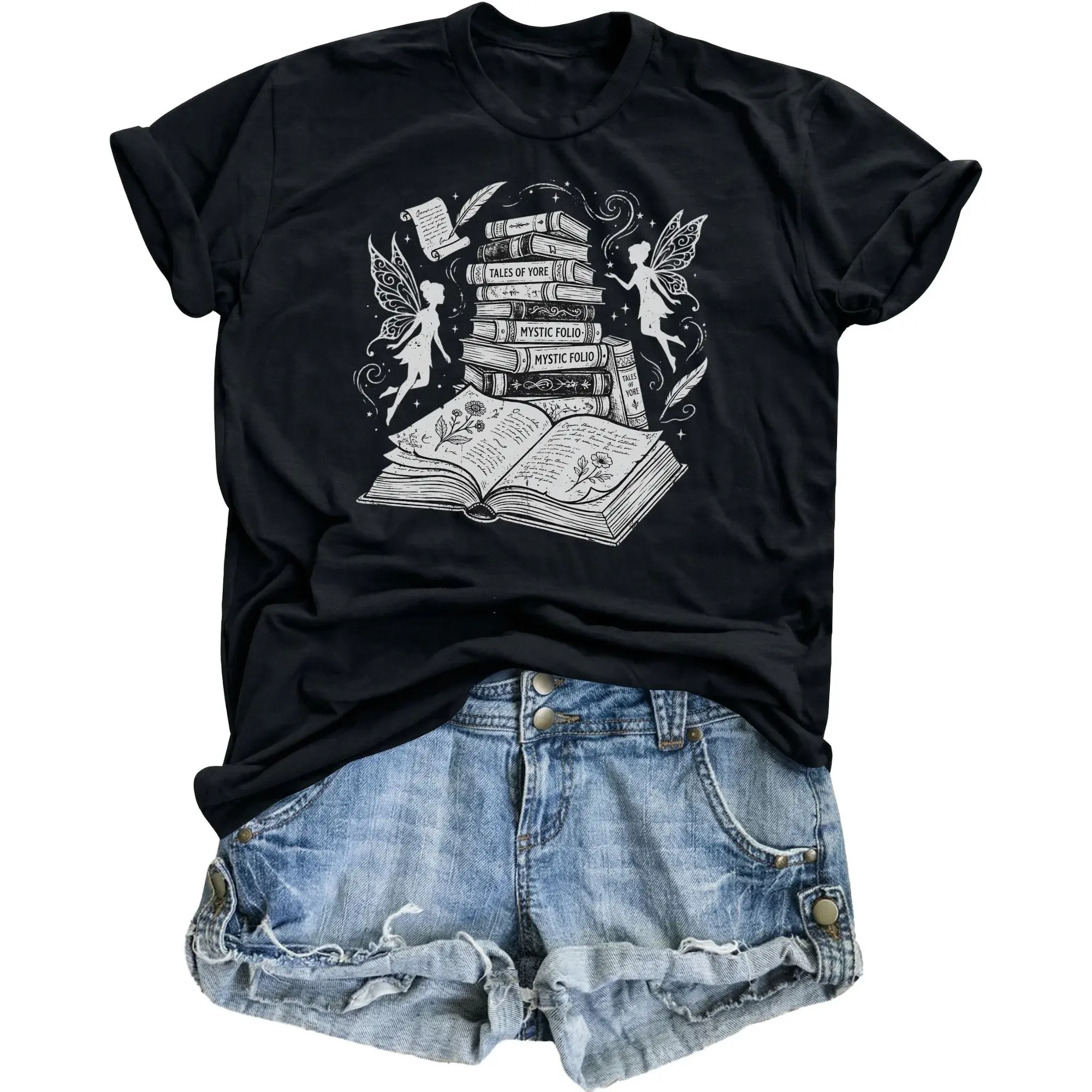 Graphic Tee Tales of Yore Folio Bookish Shirt Unisex Crew Neck Apparel for Library Lovers and Readers