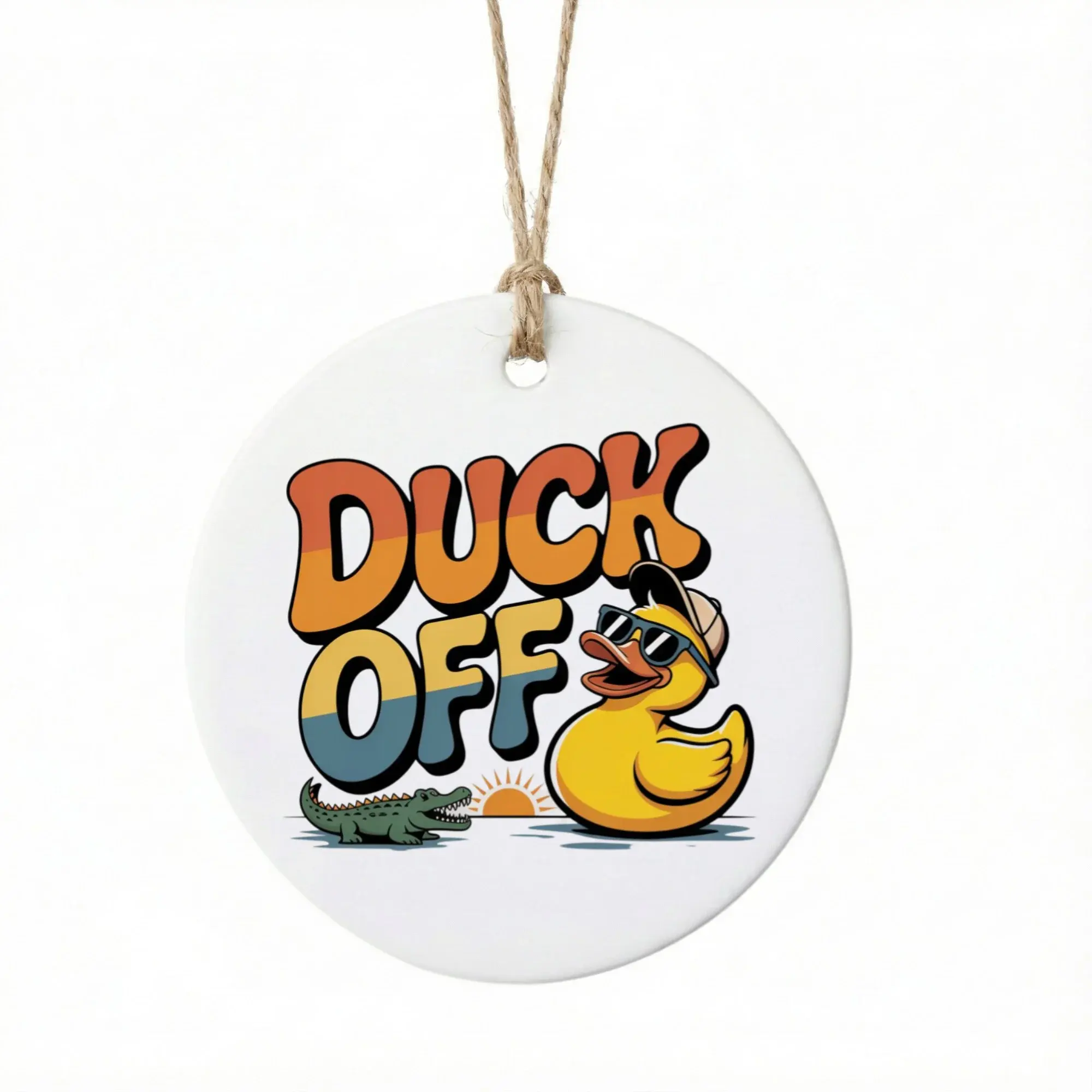 Christmas Ornament Duck Off Retro Graphic Ceramic Keepsake Decoration for Home Holiday Tree and Festive Seasonal Decor