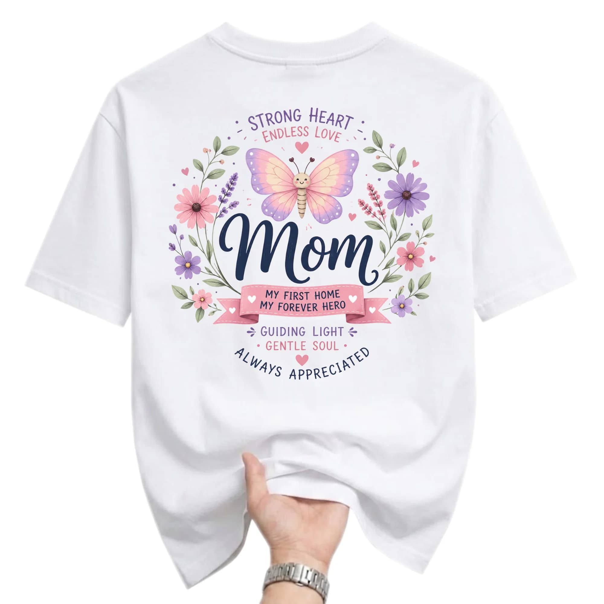Graphic Tee Mom Butterfly Floral Design Unisex Crew Neck Soft Cotton Short Sleeve Everyday Casual Apparel