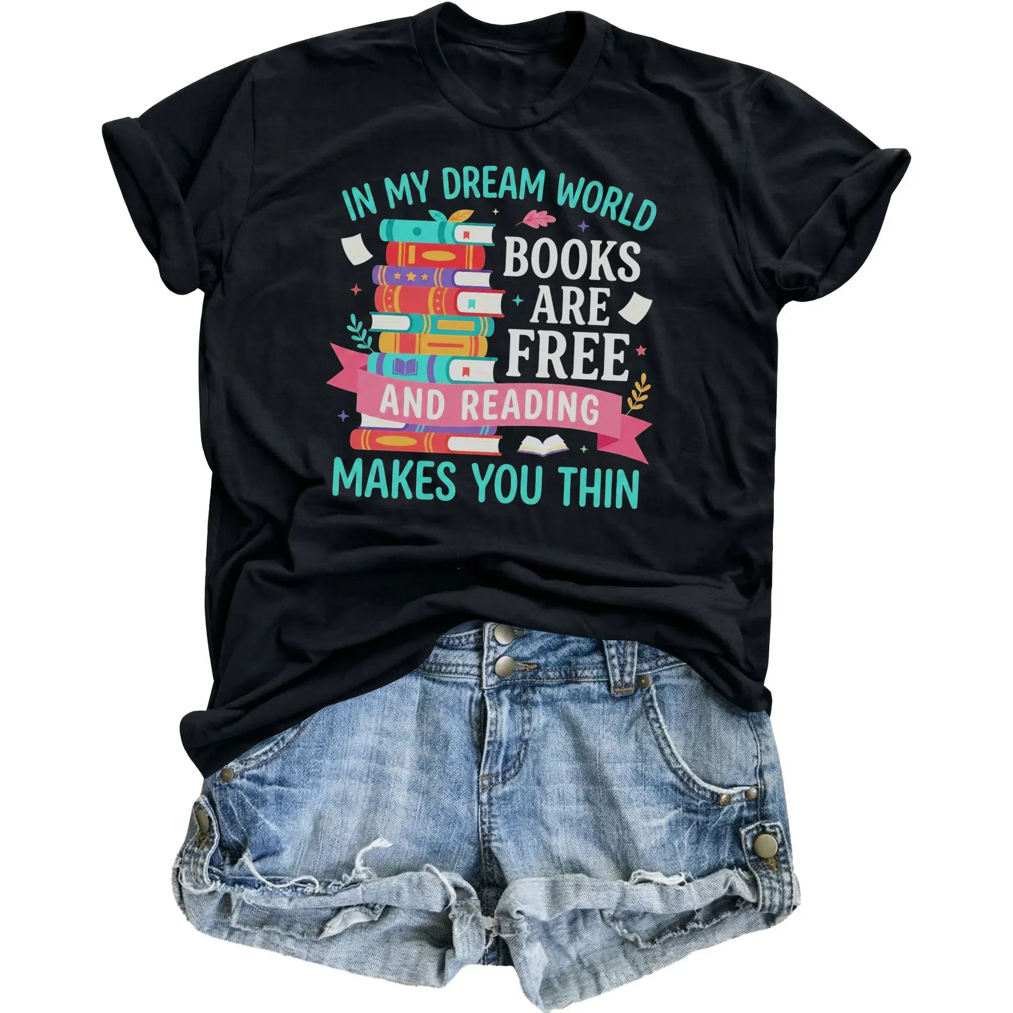 Graphic Tee in My World Books Are Free Funny Reading Unisex Casual Crew Neck Comfortable T-Shirt