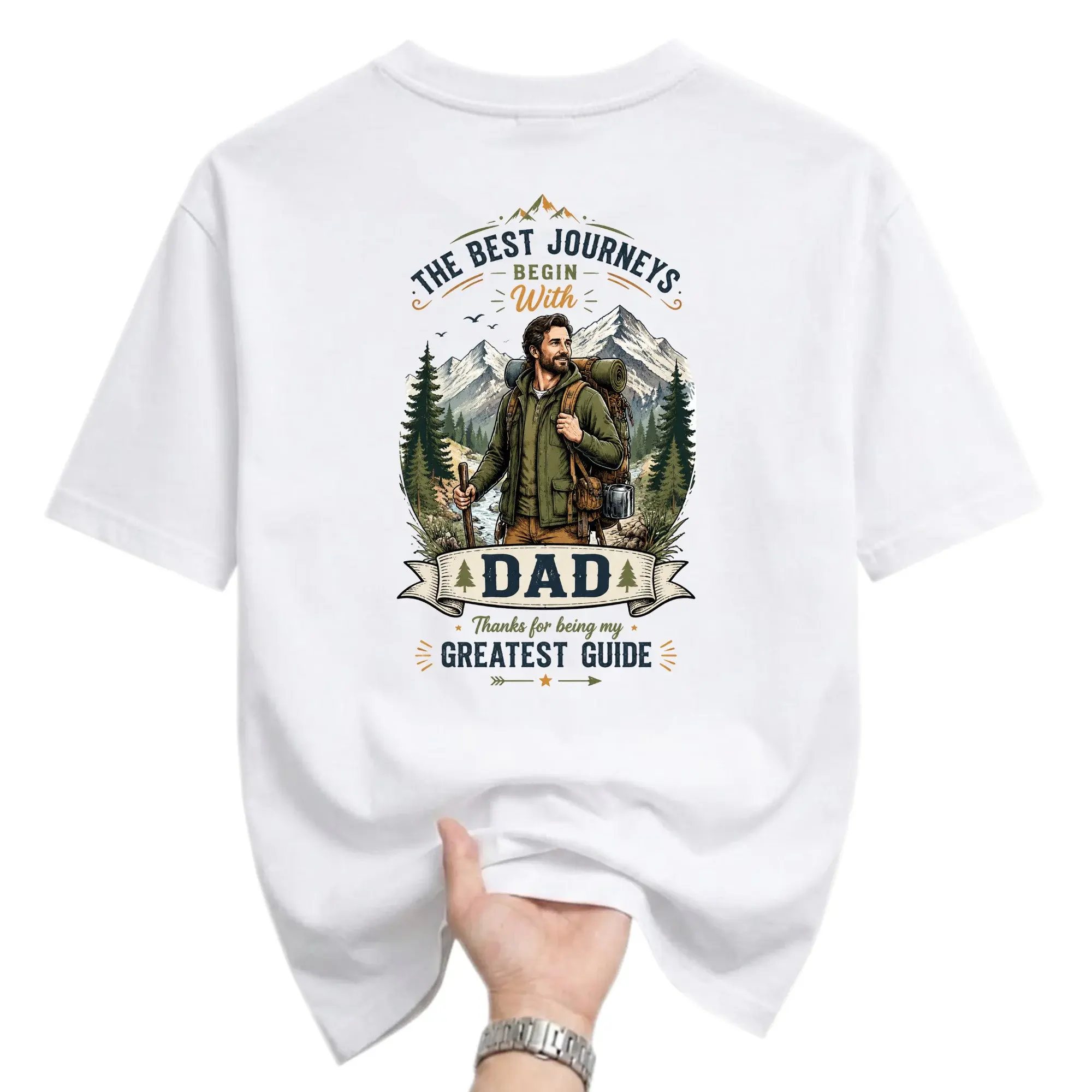 T-shirt Graphic Tee Featuring Outdoorsy Hiker Dad Design Inspired Illustration for Casual Everyday Wear