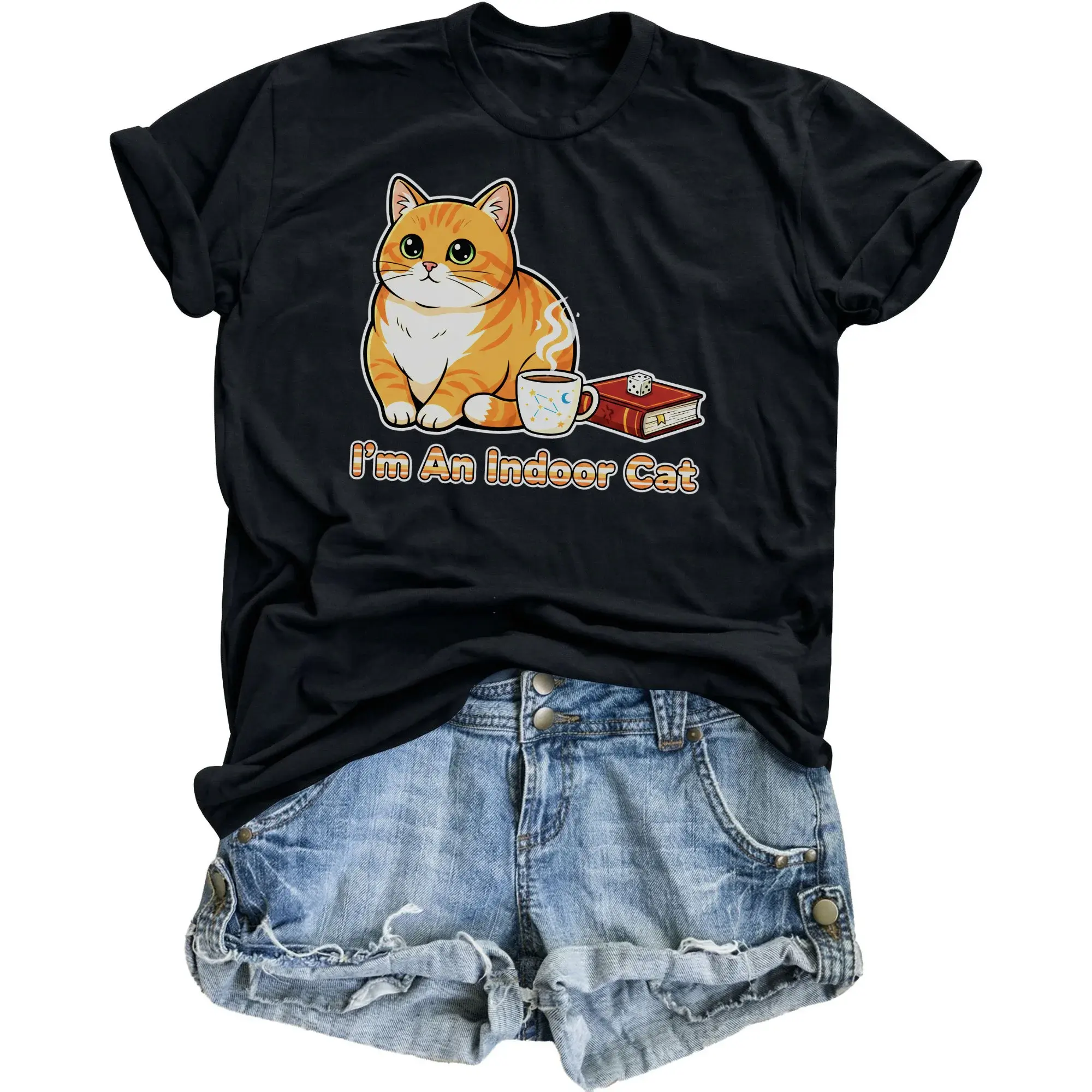 Graphic Tee I'm an Indoor Cat Funny Orange Tabby Kitten Lover Apparel Unisex Comfortable Casual Short Sleeve Shirt