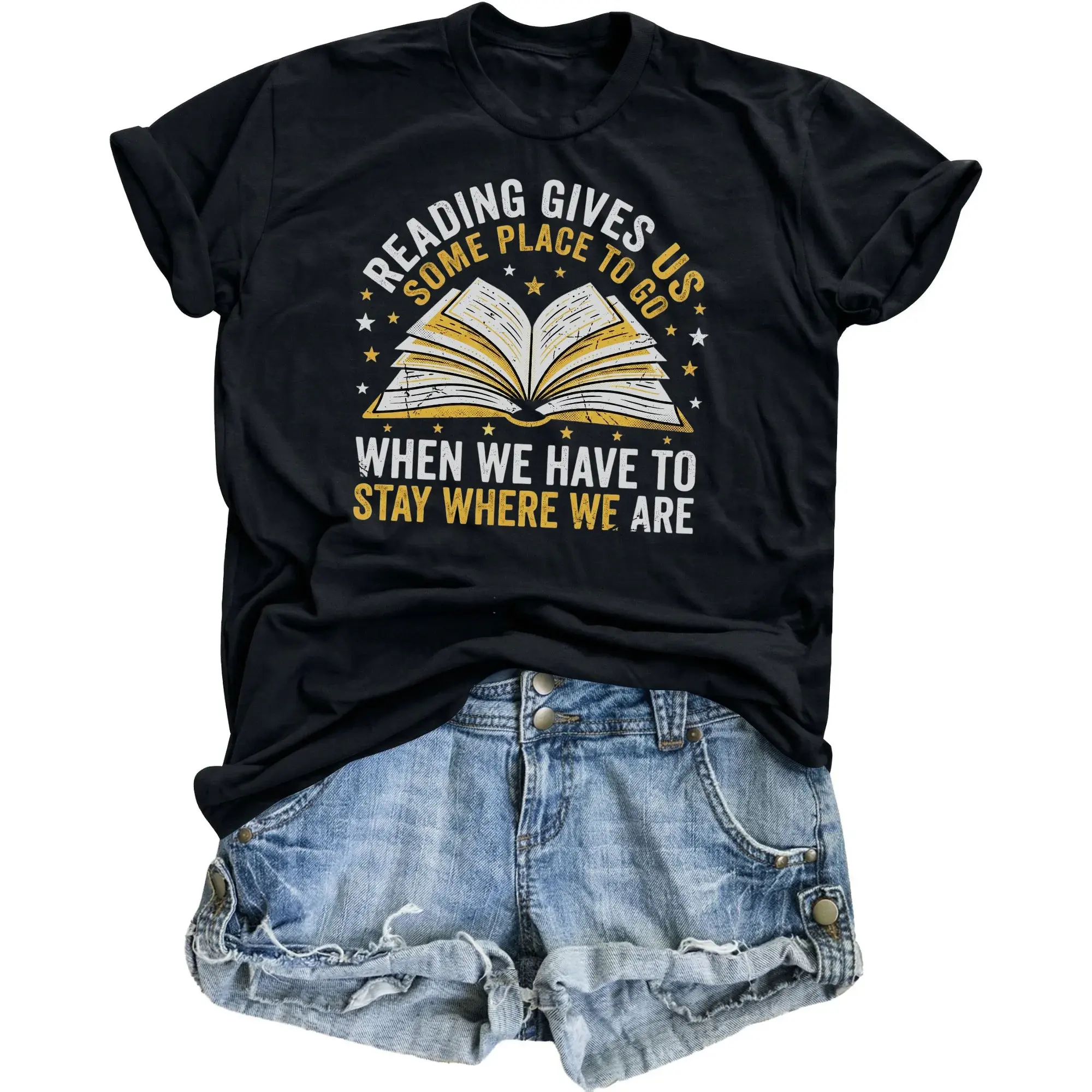 Graphic Tee Reading Quote Shirt Unisex Casual Apparel for Literature Lovers Comfortable Cotton Blend Crew Neck Top