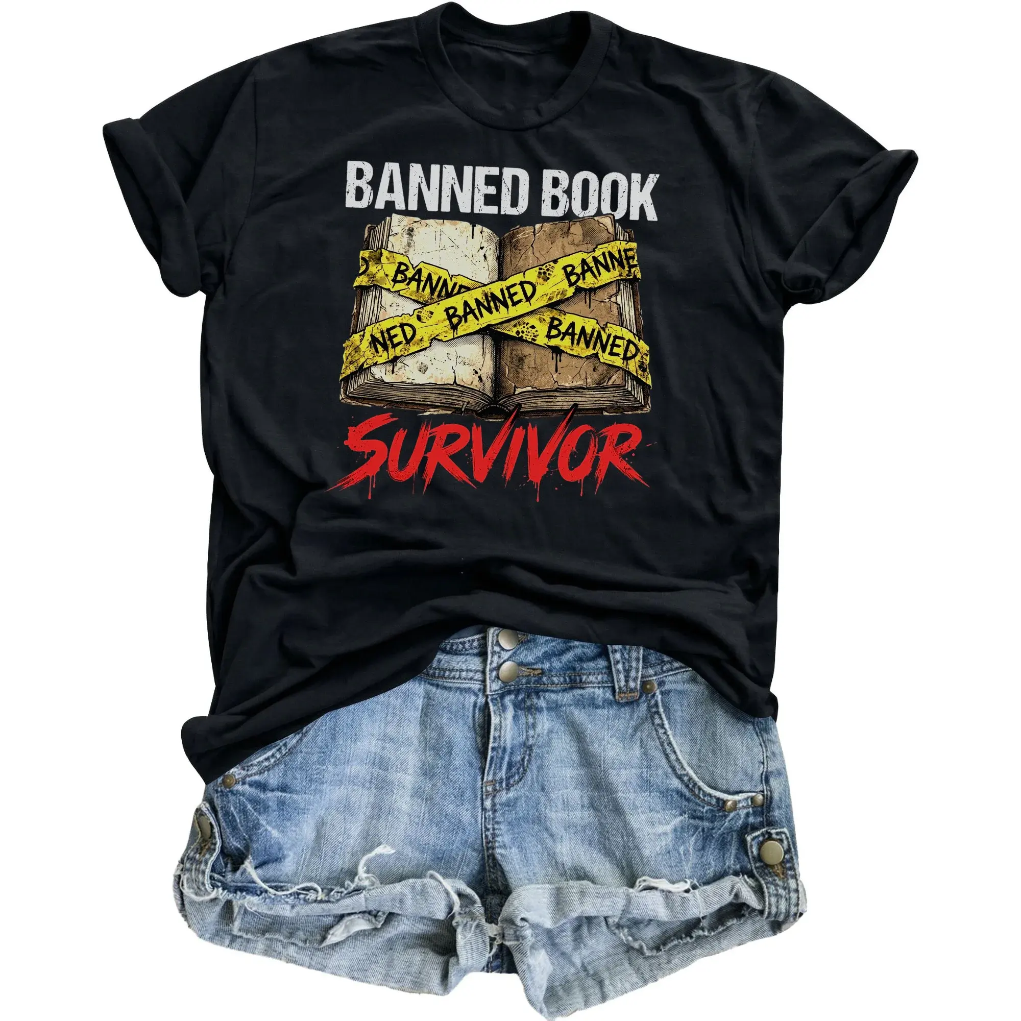 Graphic Tee Book Survivor Unisex T-Shirt Reading Enthusiast Apparel for Casual Everyday Wear and Expression