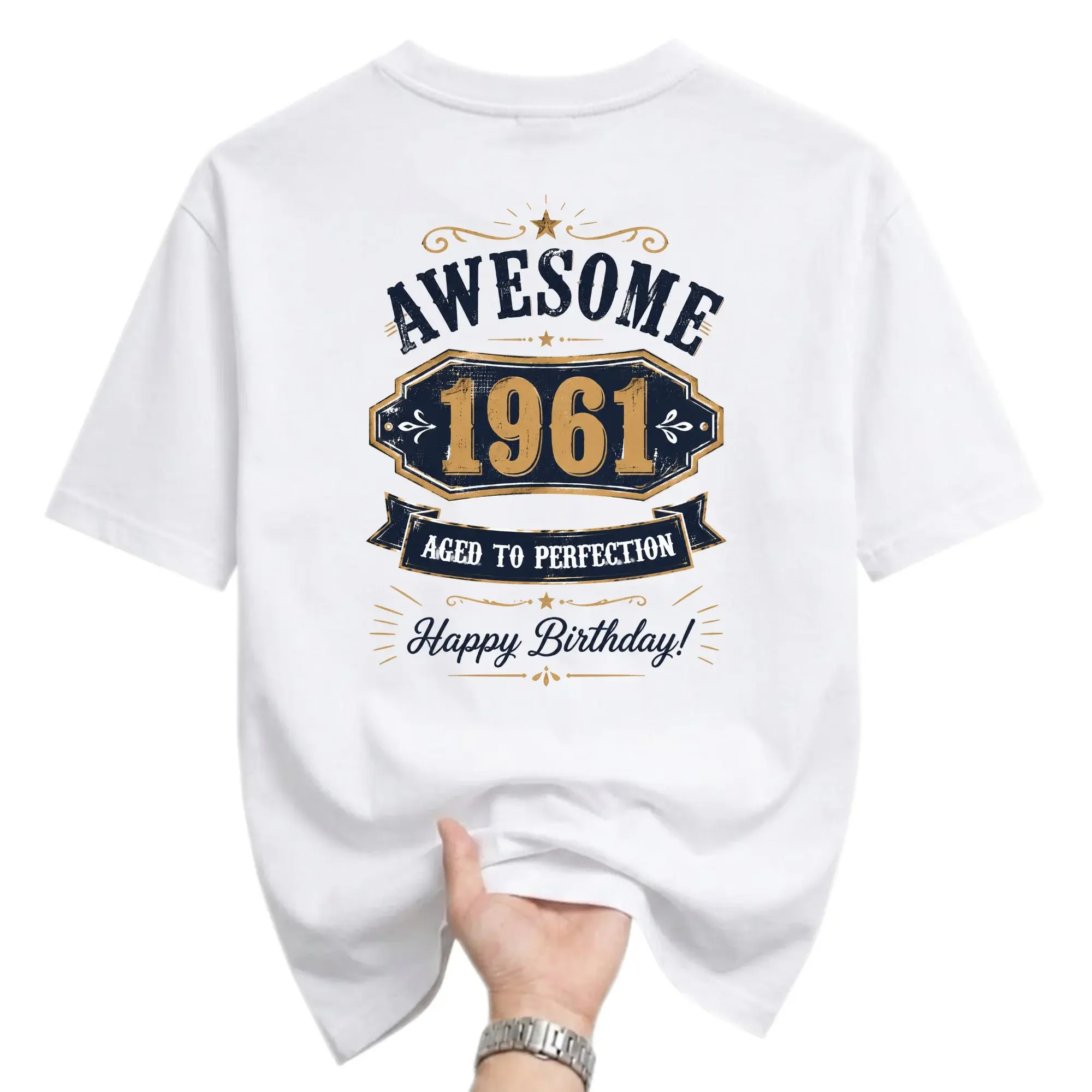 Funny Shirt Awesome 1961 Aged to Perfection Birthday Graphic Tee Unisex Crew Neck Short Sleeve Casual Cotton T-Shirt