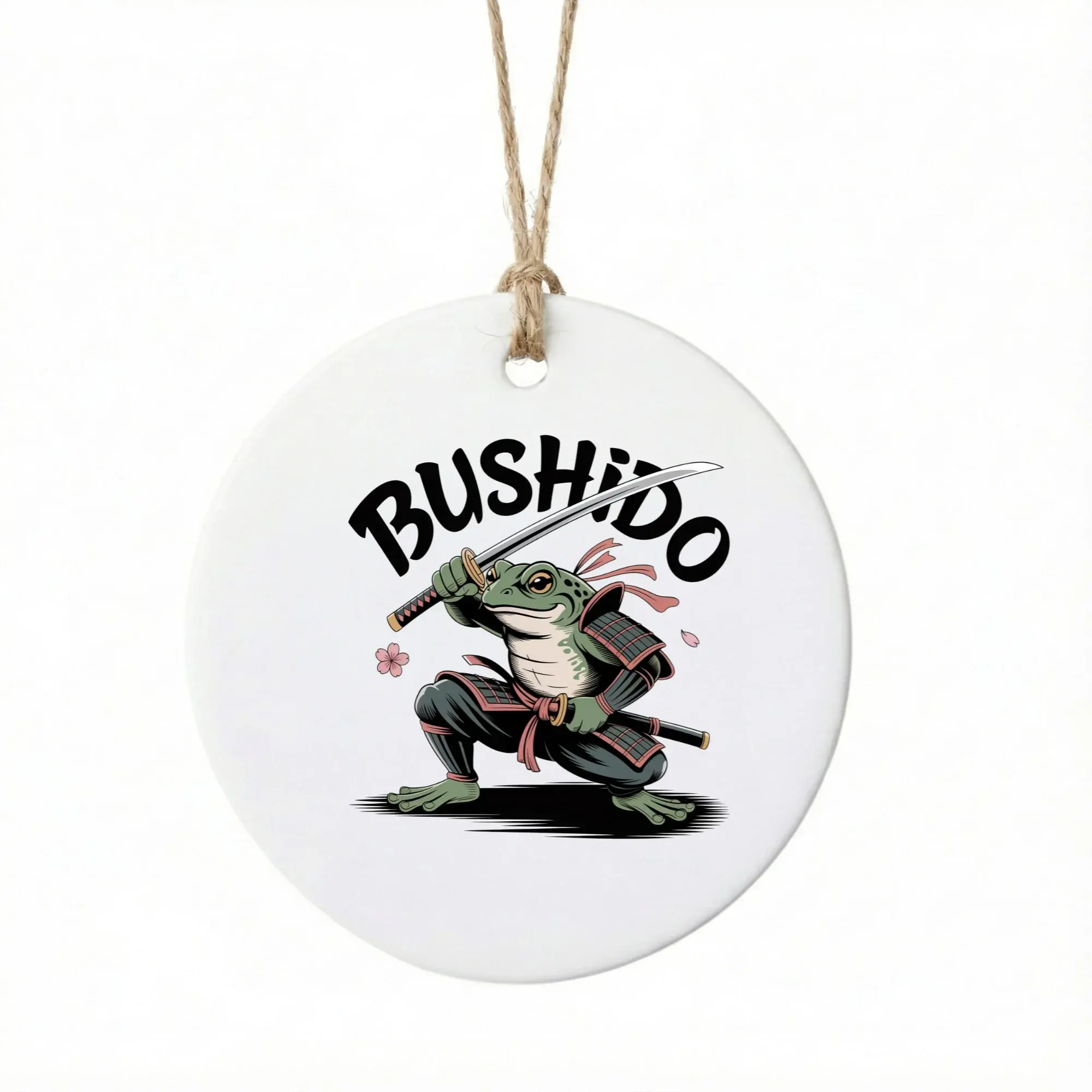 Christmas Ornament Bushido Samurai Frog Design Ceramic Round Decoration for Holiday Home Tree Decor and Seasonal Keepsake