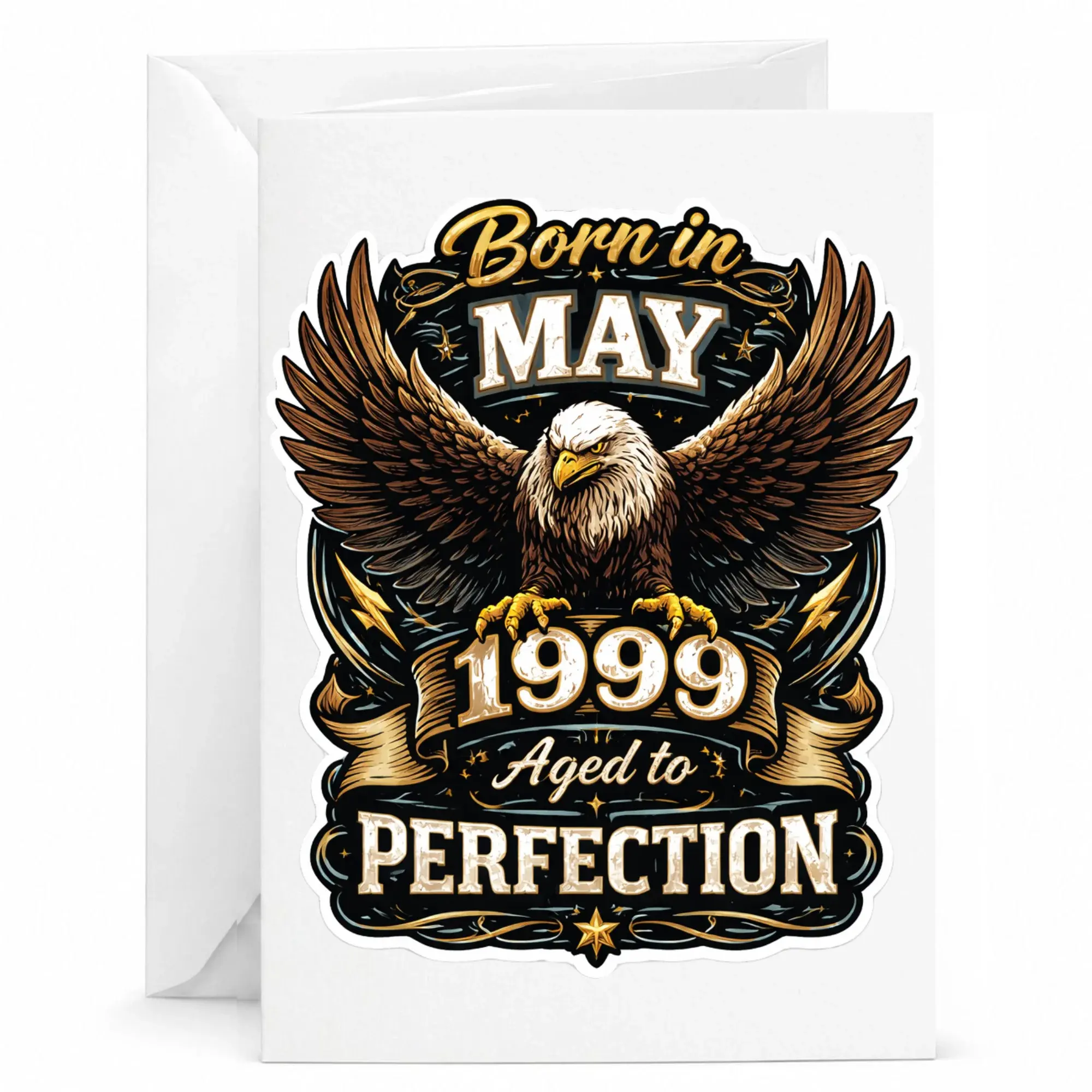 Birthday Card Born in May 1999 Aged to Perfection Eagle Design Folded Greeting Card for Milestone Celebration