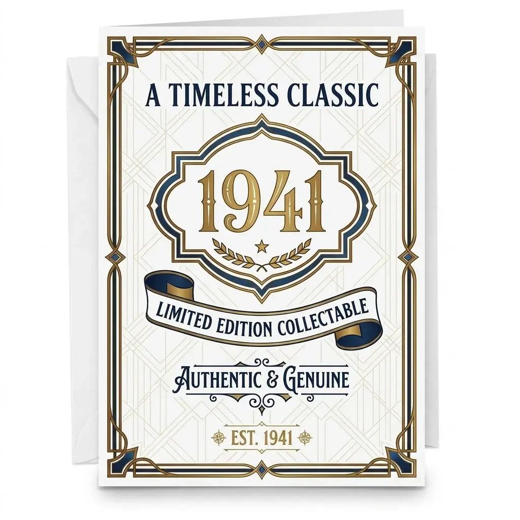 Vintage 1941 Birthday Greeting Card with Envelope Retro Classic Milestone Celebration Cards for Men and Women 5x7 Inches