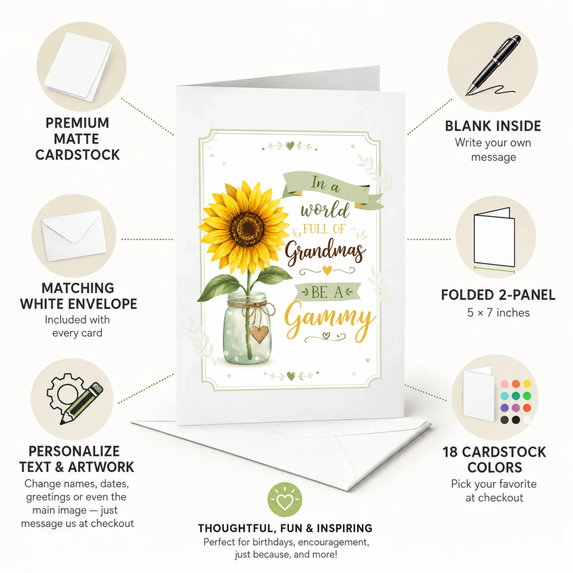Greeting Card in a World Full of Grandmas Be a Gammy Sunflower Floral Design for Grandmother Appreciation