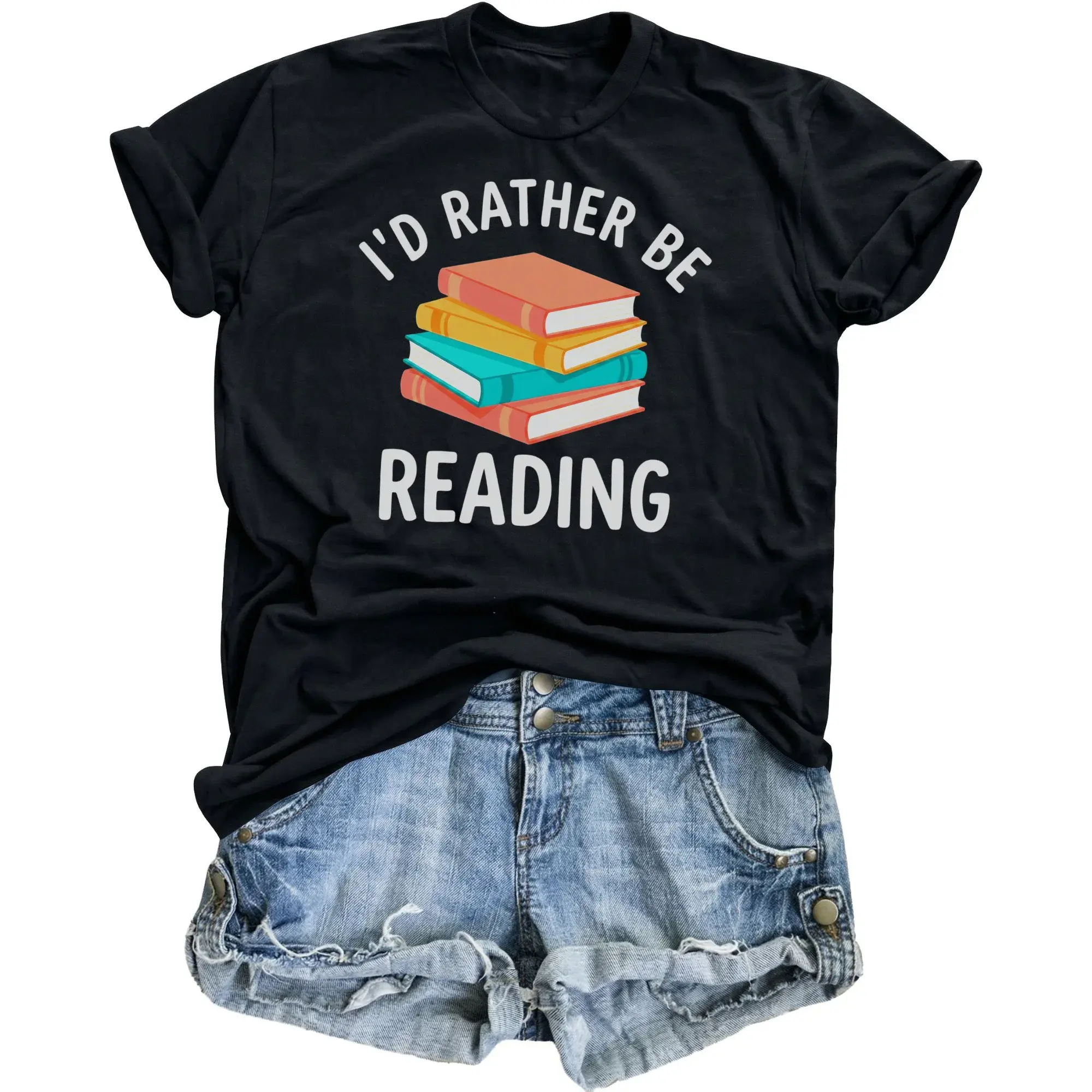 Graphic Tee I Would Rather Be Reading Shirt Funny Book Lover Apparel Unisex Crew Neck Short Sleeve Casual Cotton Top
