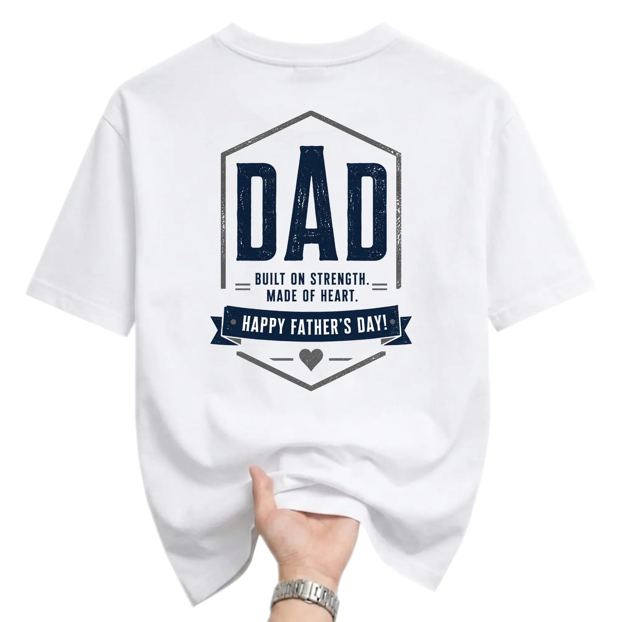Graphic Tee Dad Built on Strength Made of Heart Happy Father Day Unisex Crew Neck Comfortable Cotton Everyday Shirt