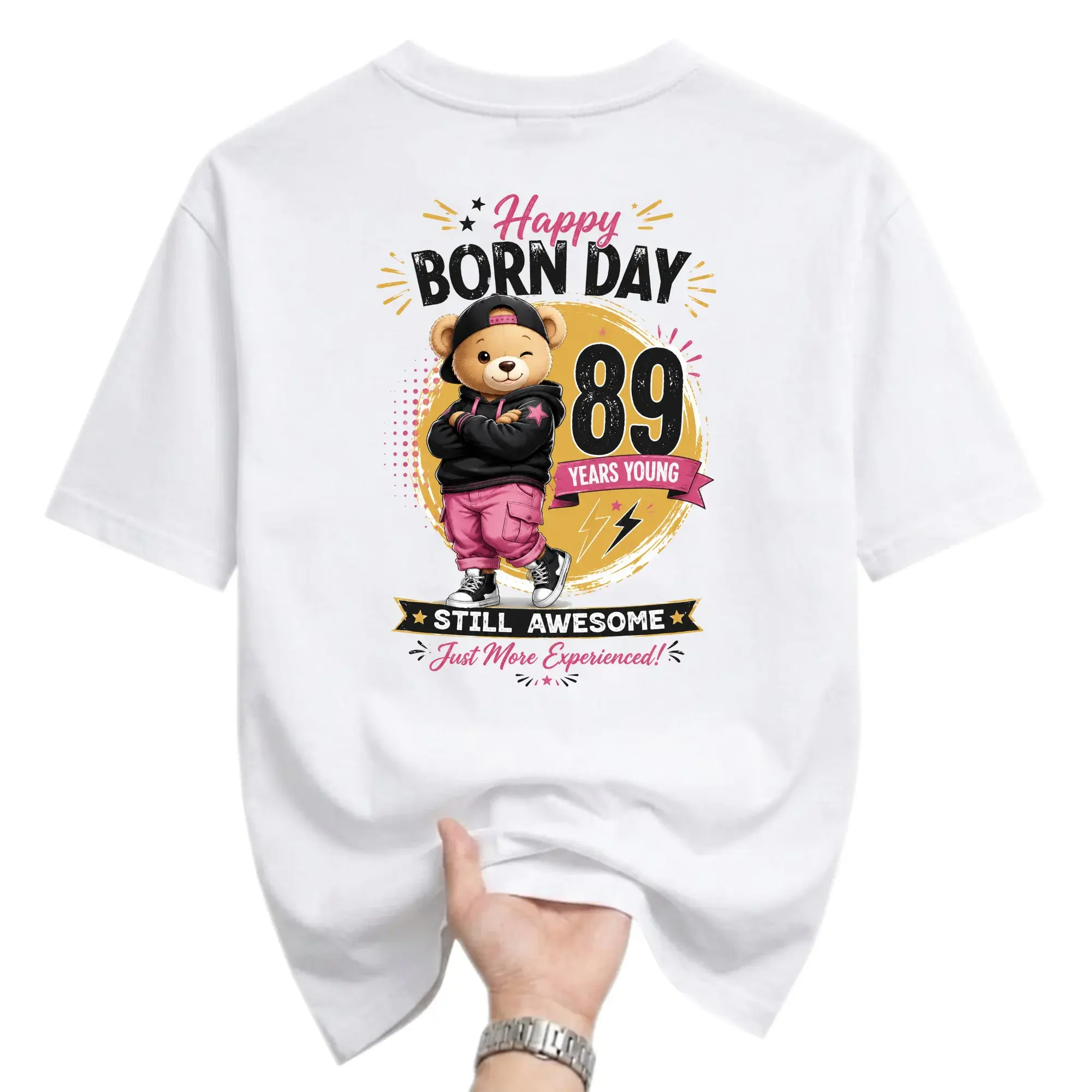 Funny Shirt Happy Born Day 89 Years Young Graphic Tee Unisex Casual Crew Neck Top for Birthday Celebration