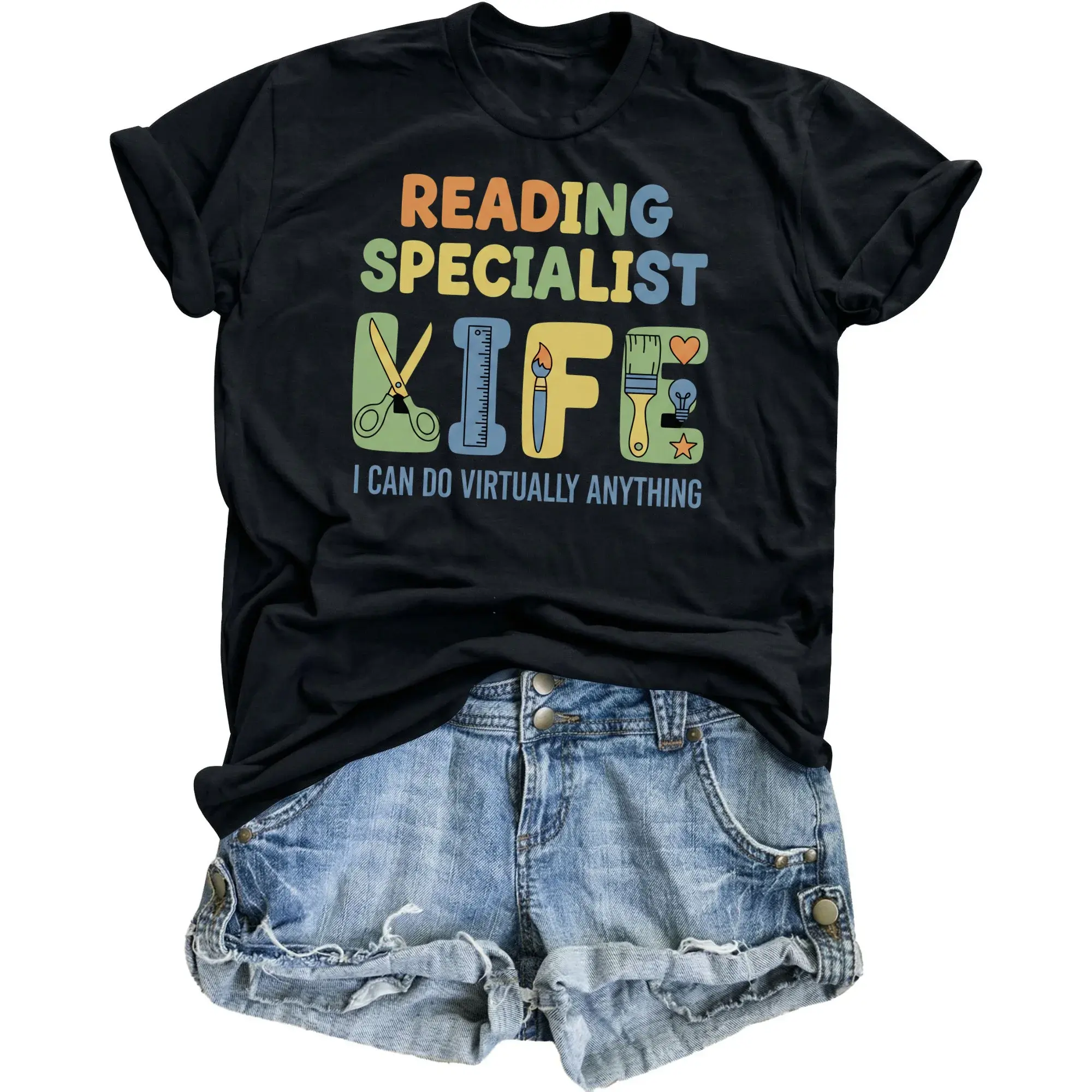 Graphic Tee Reading Virtually Anything Print Unisex Crew Neck Casual Cotton Shirt Top
