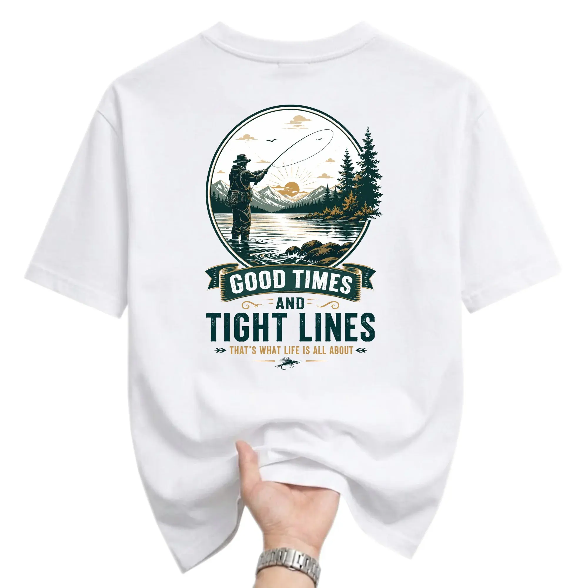 Graphic Tee Good Times and Fishing Shirt Fisherman Wilderness Apparel Unisex Casual Cotton Crew Neck Top