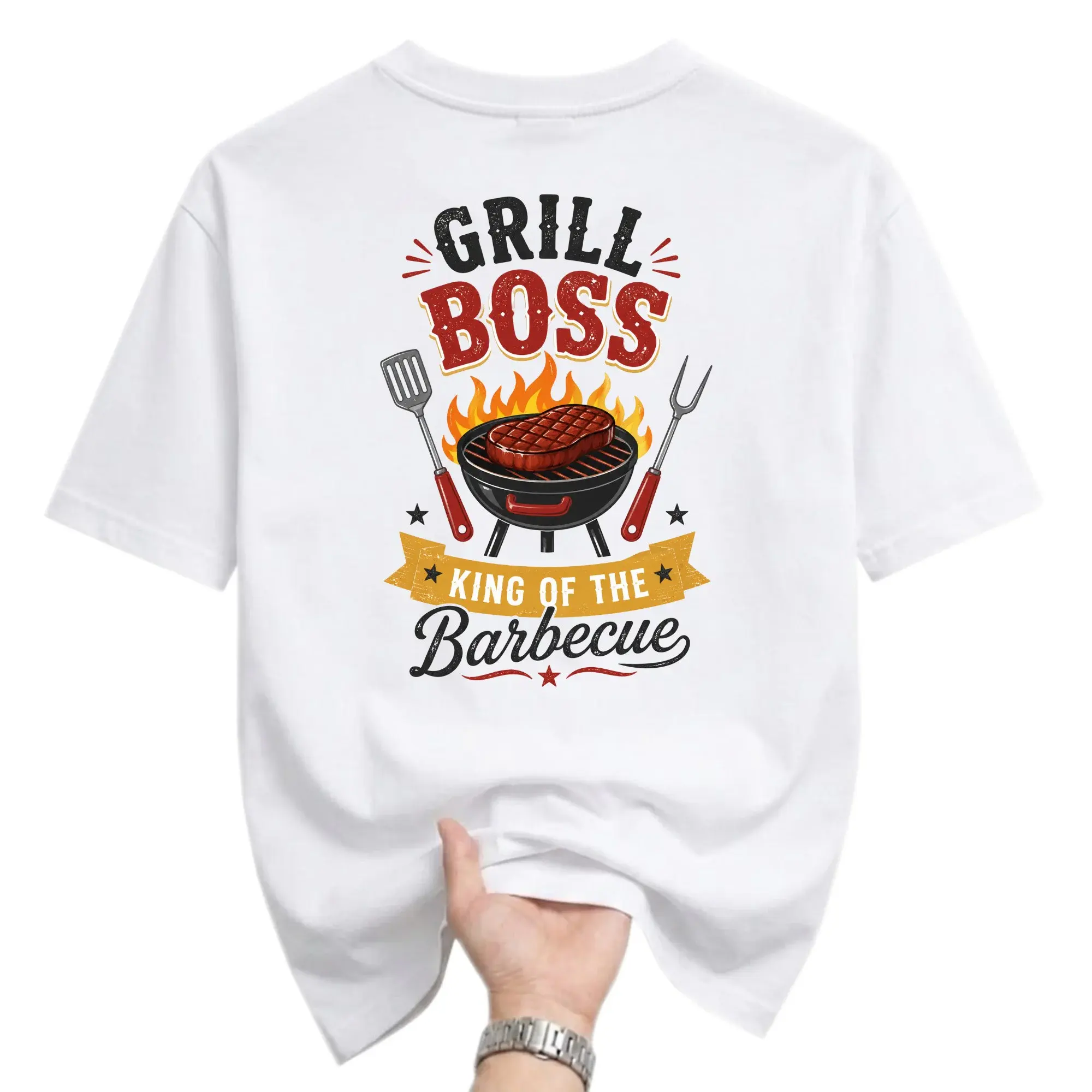 Funny Shirt Grill King of the Barbecue Graphic Tee Unisex Crew Neck Casual Cotton Blend Summer Everyday Top