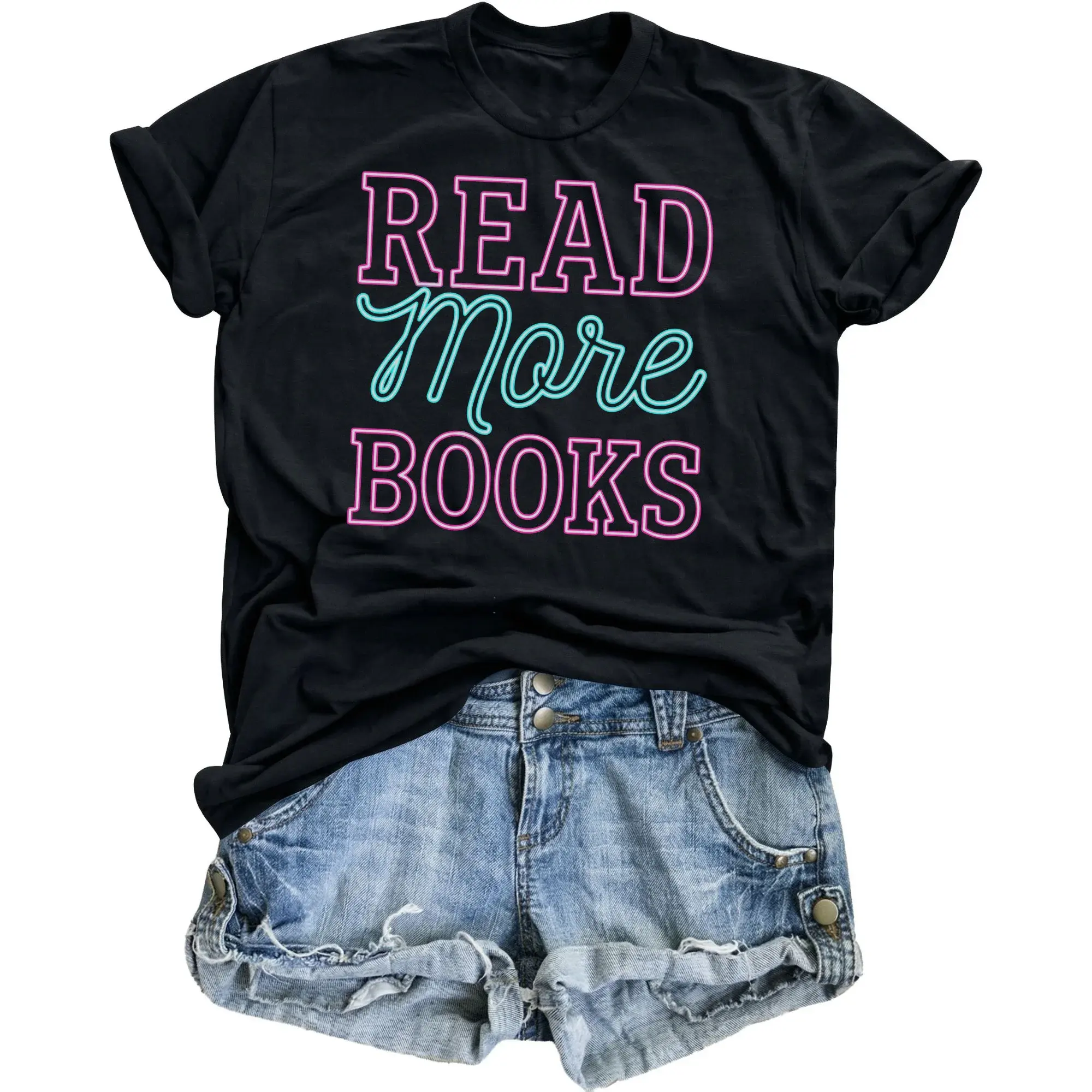 Graphic Tee Read More Books Unisex Crew Neck Shirt for Literature Lovers Comfortable Casual Literary Apparel Readers