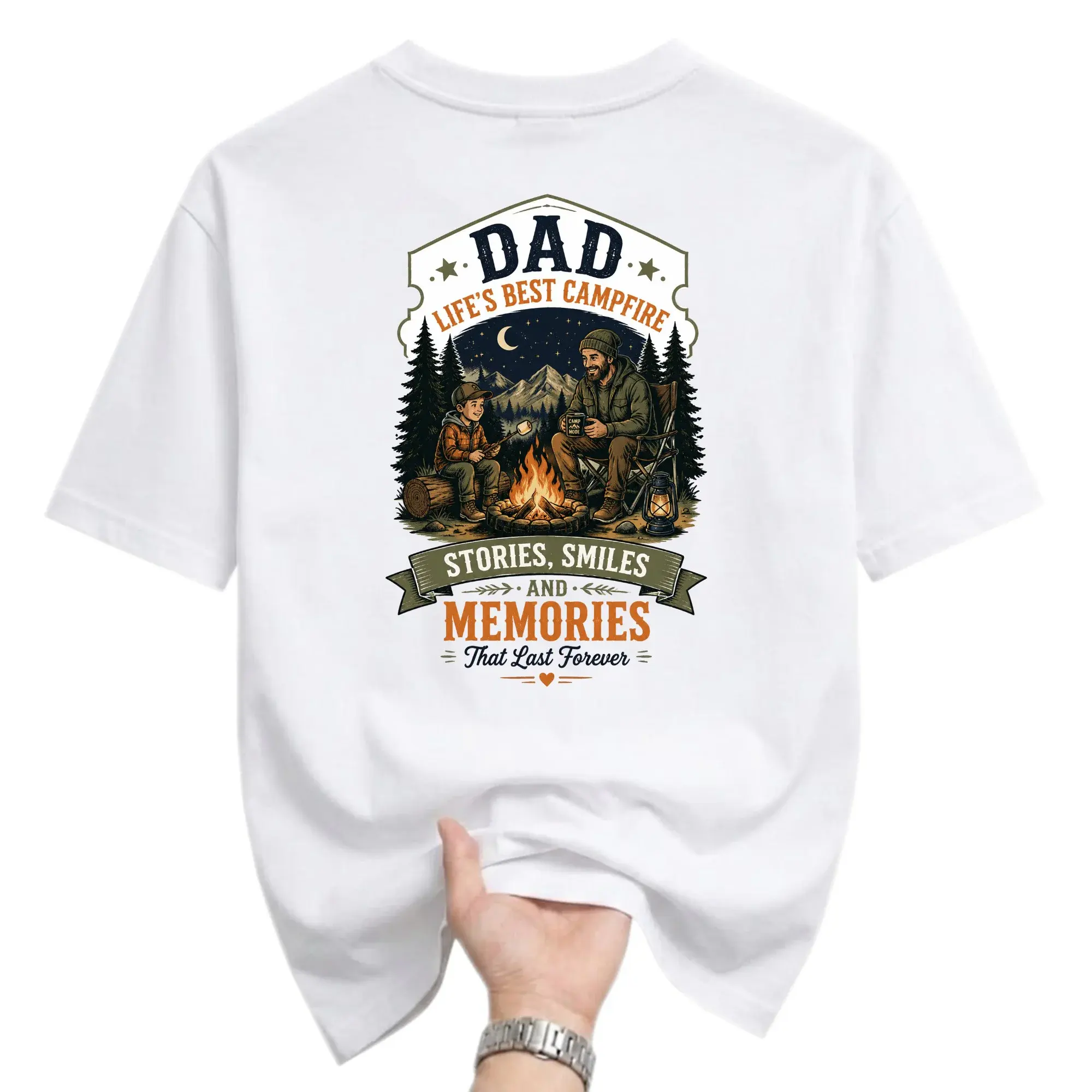 Funny Shirt Dad Lifes Best Campfire Graphic Tee Casual Short Sleeve Unisex Cotton Top for Outdoor Lovers