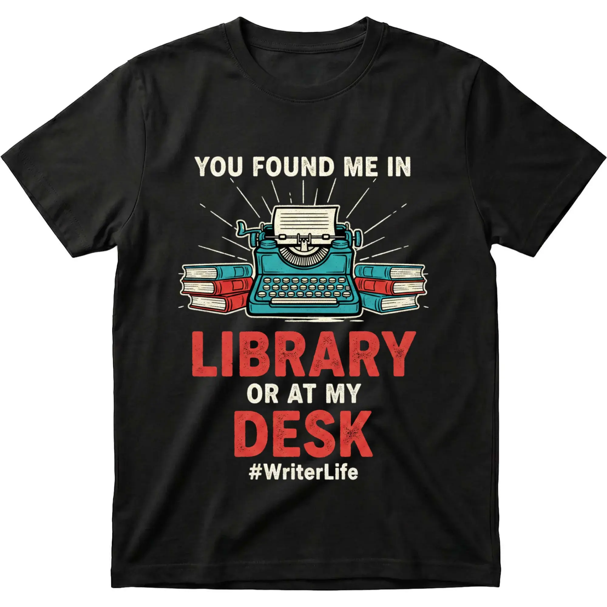 Graphic Tee for Writers Funny Librarian Book Lover Unisex Shirt with Typewriter Illustration and Casual Style Apparel