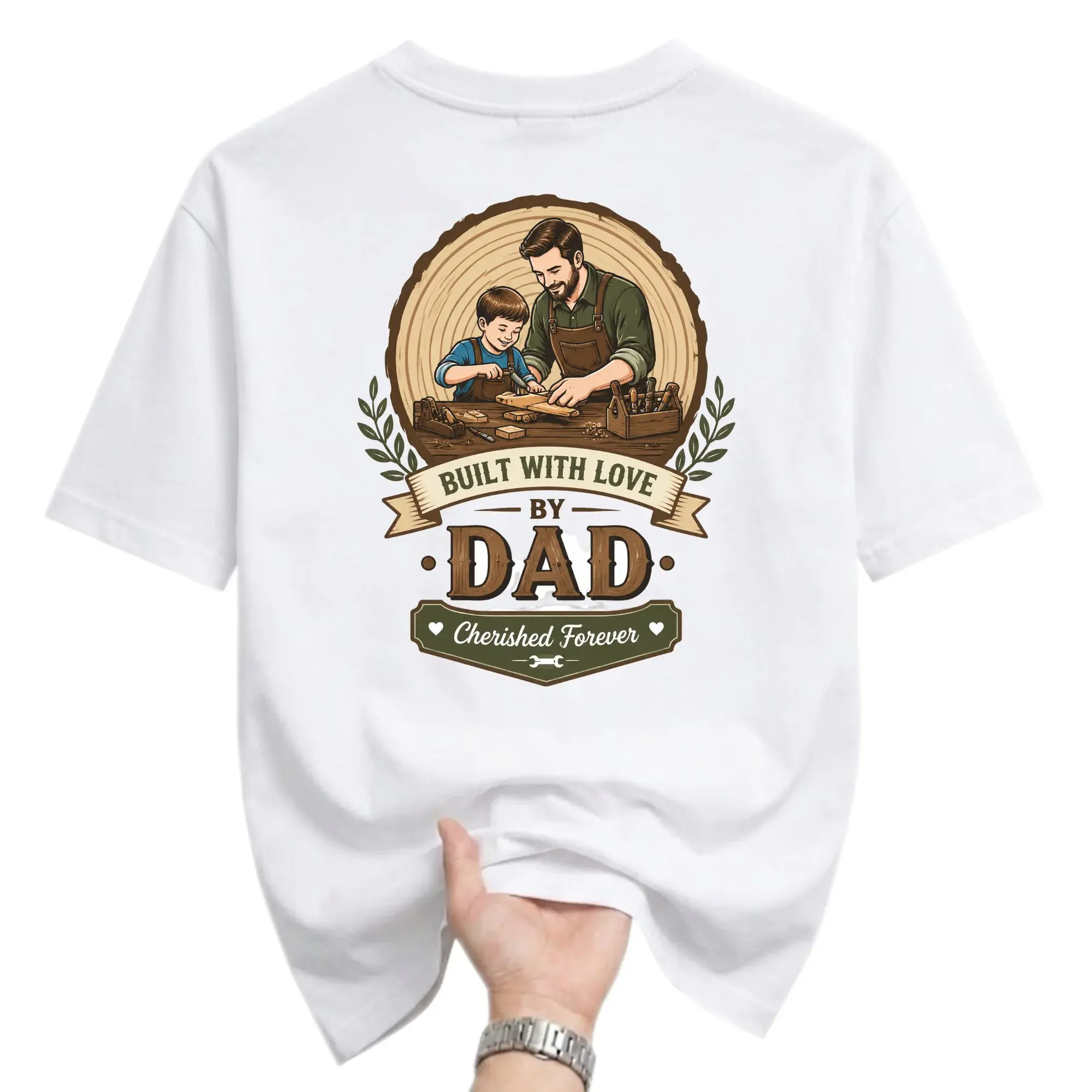 Graphic Tee Built with Love by Dad Vintage Style Illustration Unisex Crew Neck Soft Cotton Casual Apparel T-Shirt