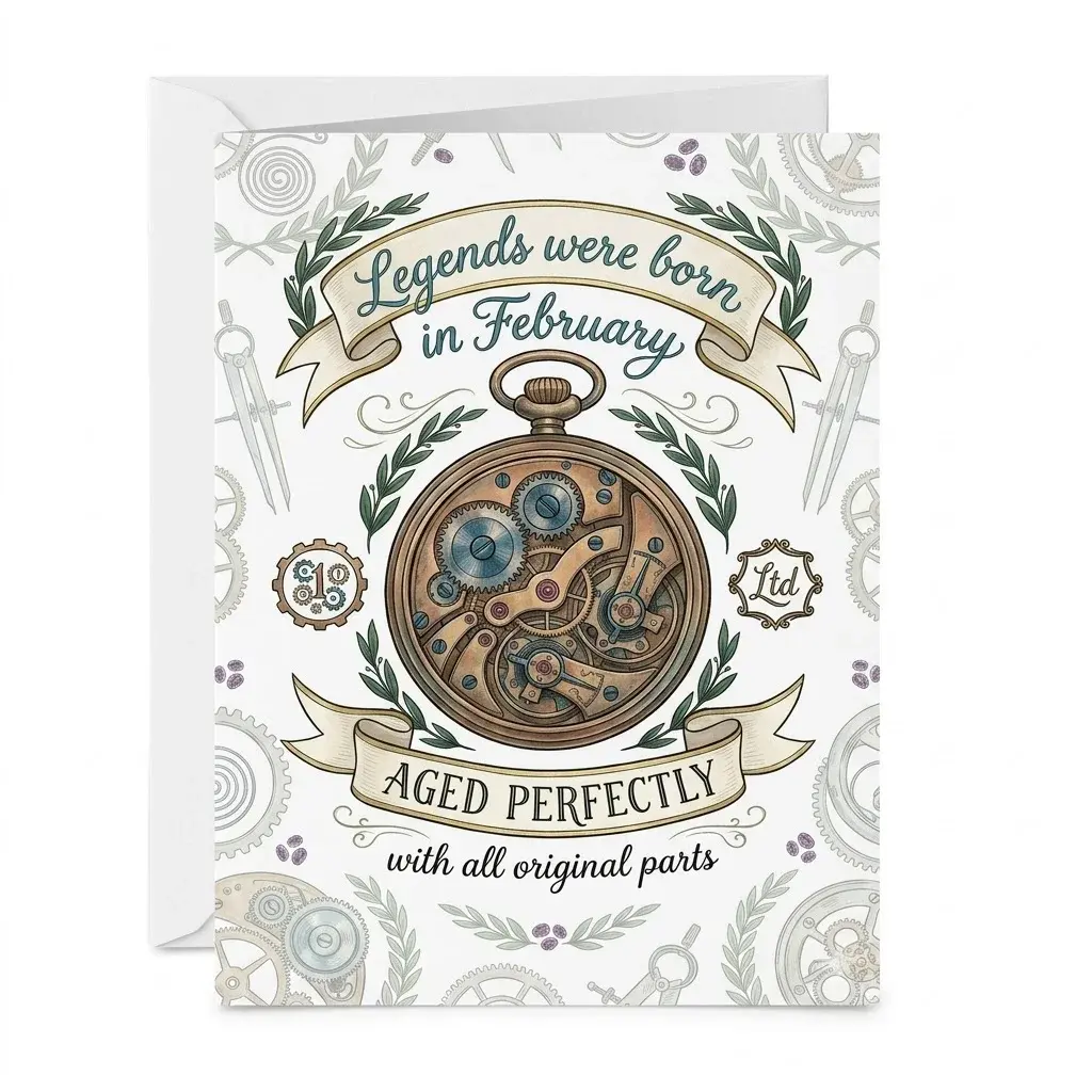 Greeting Card Legends Were Born In February Aged Perfectly Vintage Watch Design 5x7 Folded Note Card With White Envelope