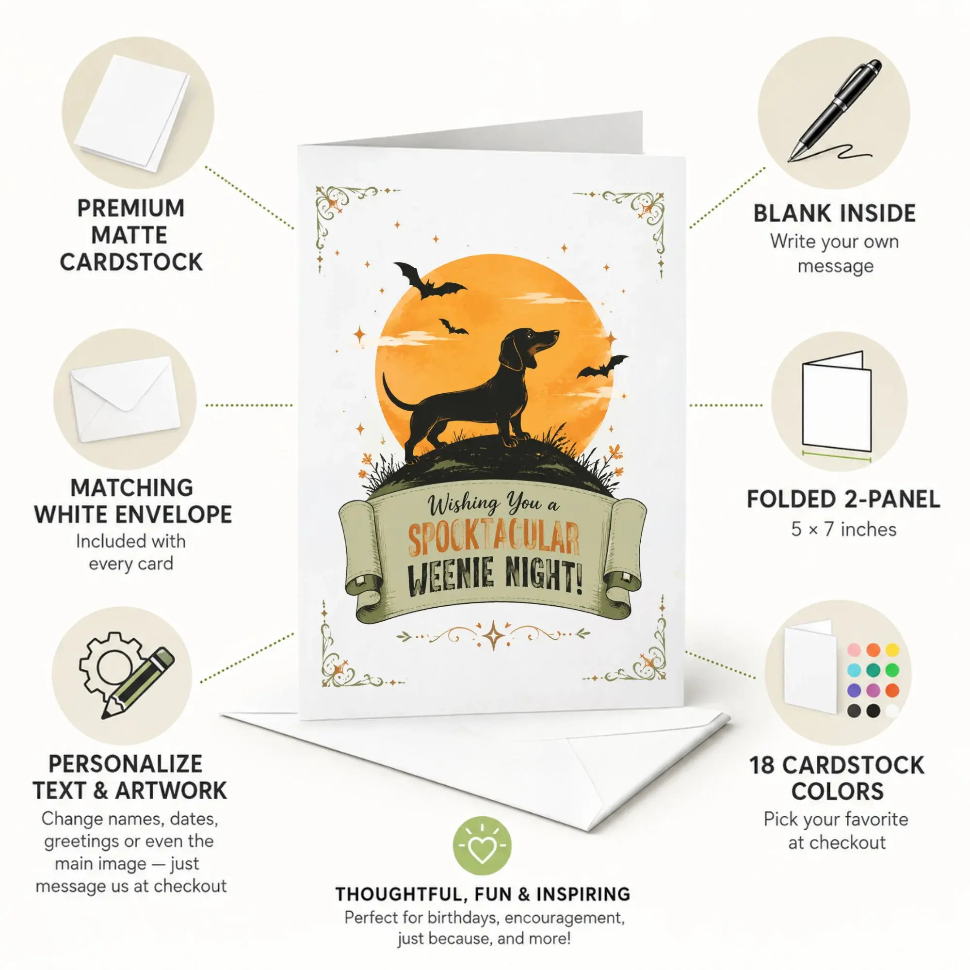 Funny Dog Halloween Greeting Card Dachshund Spocktacular Weenie Night Pun Card with Envelope for Fall Holiday