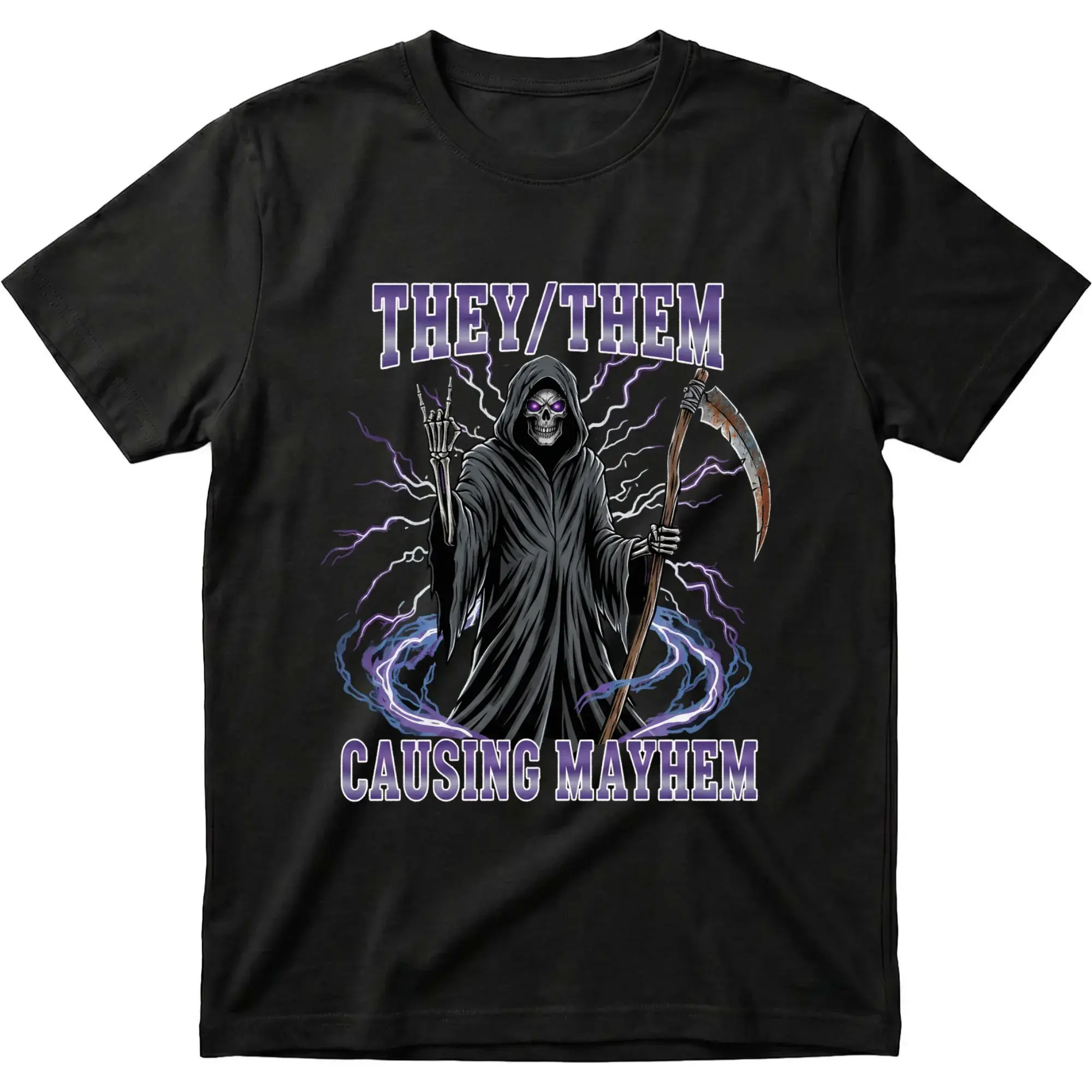 Funny Graphic Tee Unisex Cotton Crew Neck Shirt with Grim Reaper Design for Casual Wear and Everyday Style