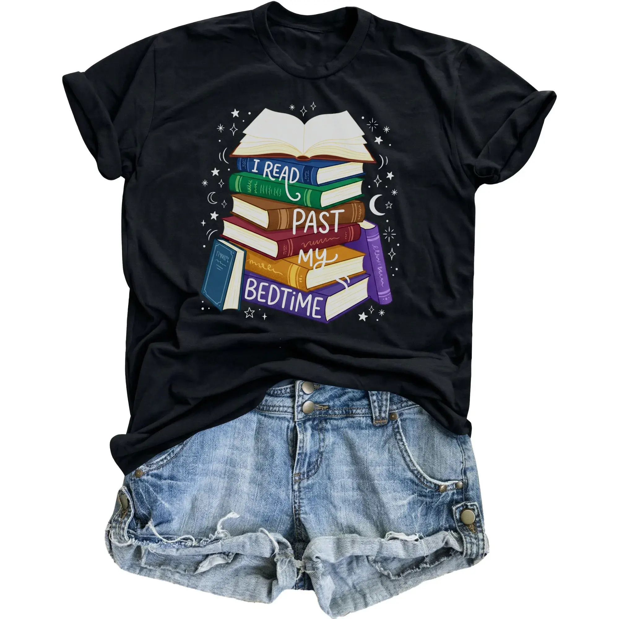 Funny Graphic Tee I Read My Bedtime Book Lover Unisex Crew Neck Cotton Blend T-Shirt for Casual Everyday Wear