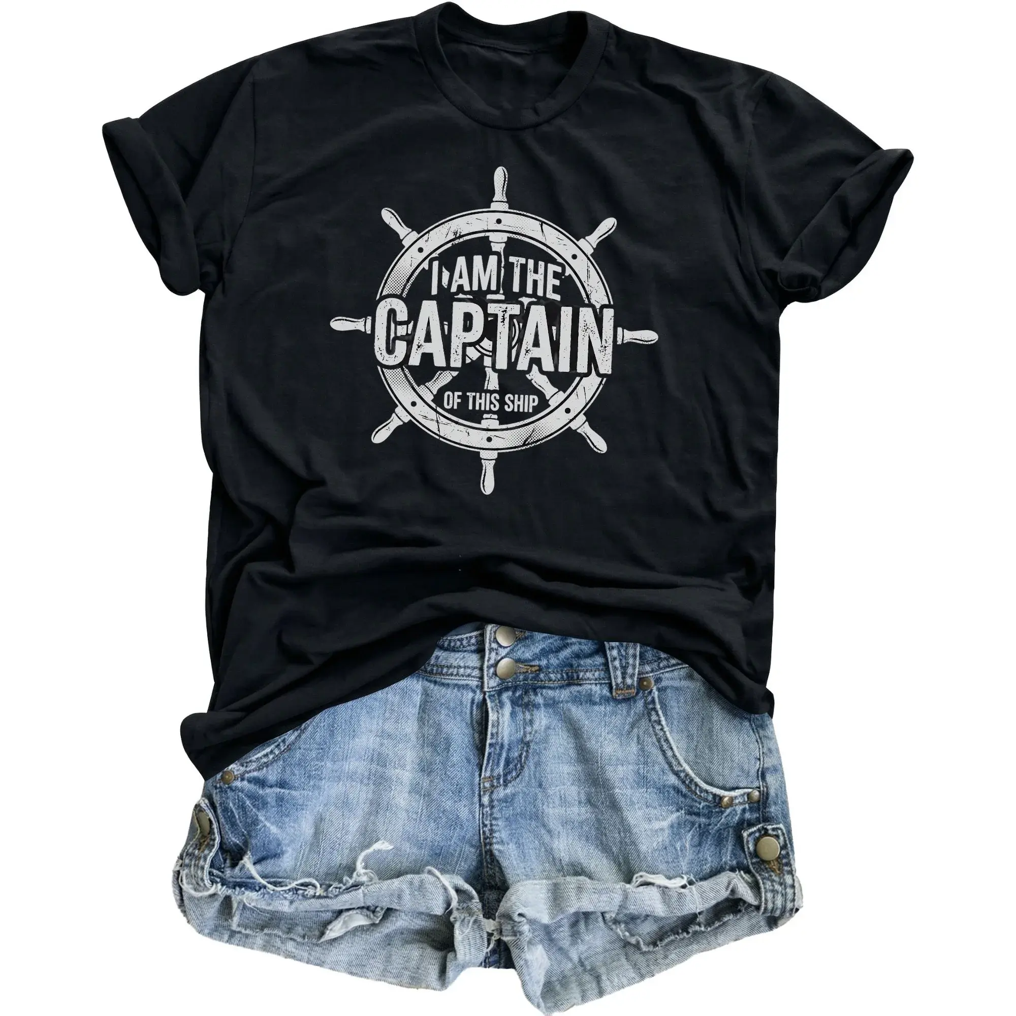 Graphic Tee I Am the Captain of This Ship Nautical Unisex Crew Neck Casual Everyday Cotton T-Shirt