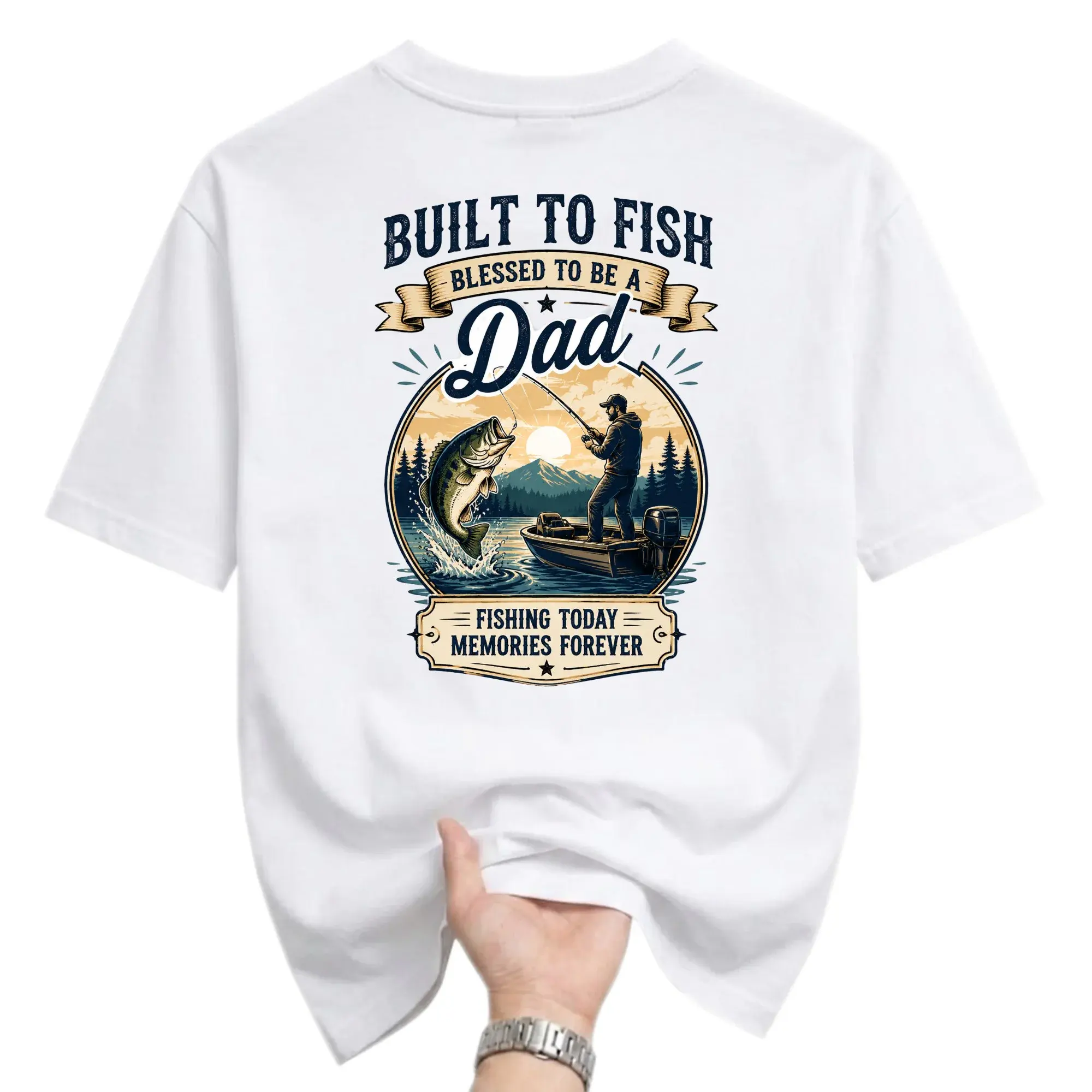 Graphic Tee Built to Fish Blessed to Be a Dad Fishing Shirt Outdoors Casual Crew Neck Unisex Cotton Blend Apparel
