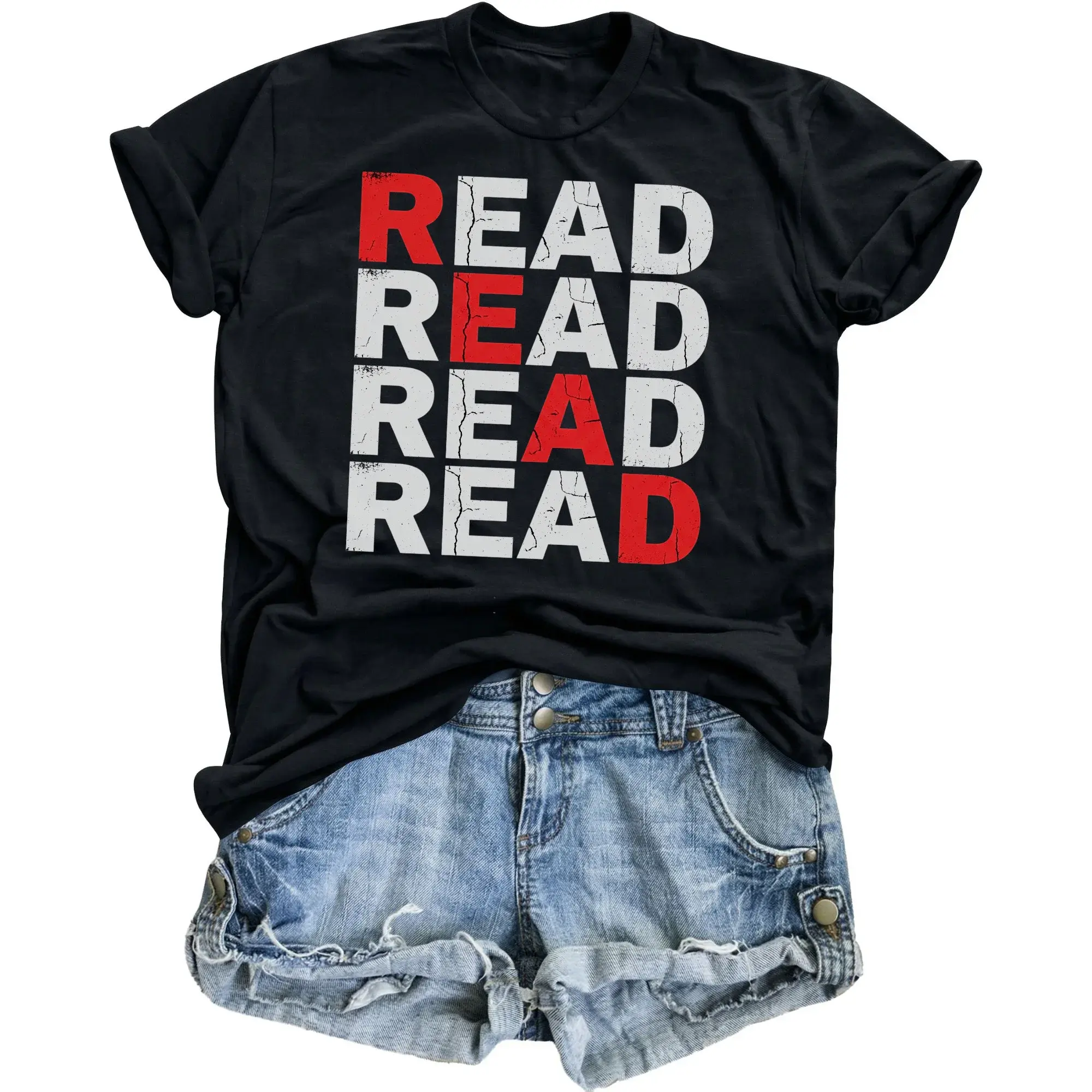 Graphic Tee Read Print Unisex Crew Neck Cotton Blend Shirt for Casual Wear Enthusiasts and Book Lovers Style