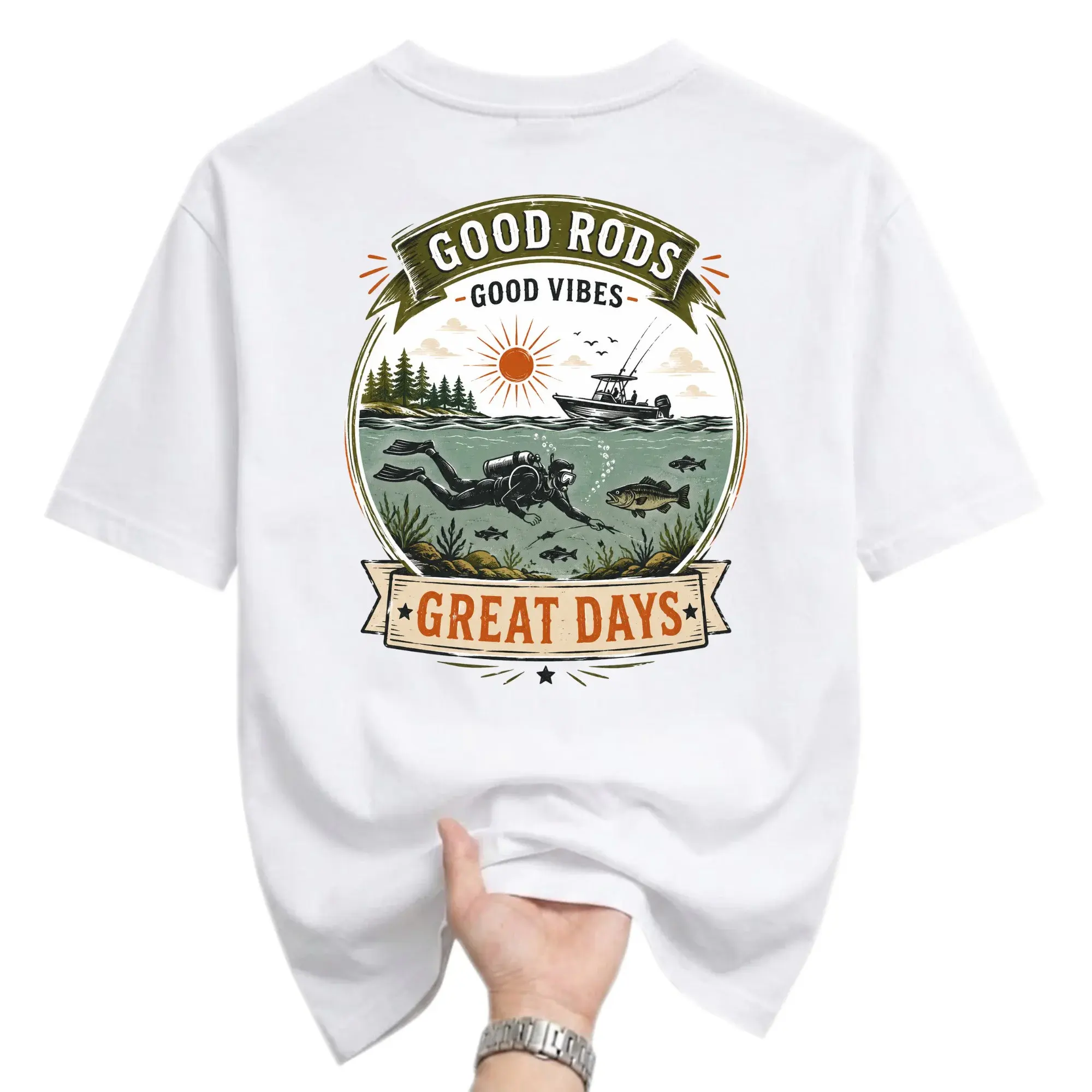 Graphic Tee Good Rods Great Days Fishing Diver Unisex Crew Neck Comfortable Everyday Casual Shirt