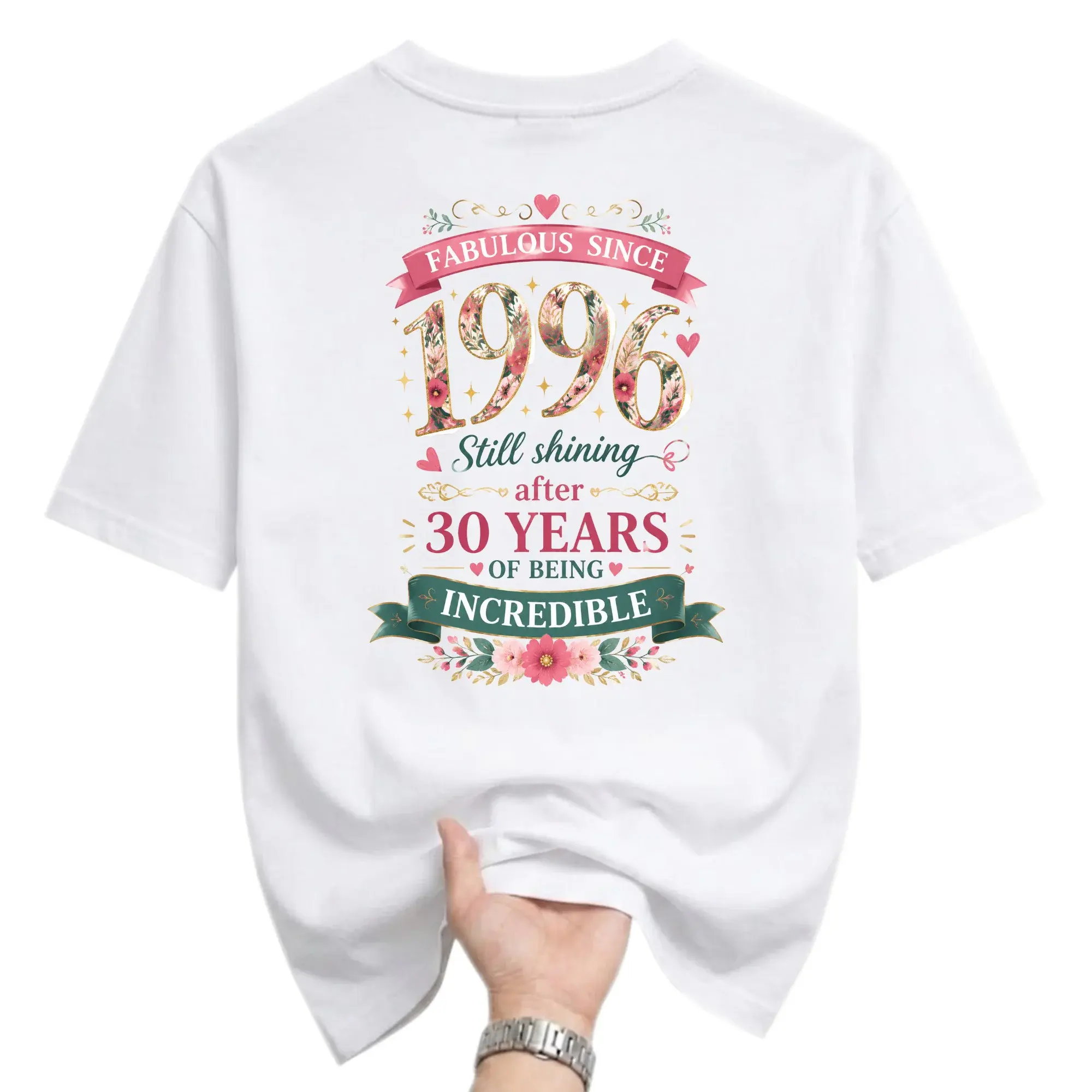 Graphic Tee Fabulous Since 1996 Floral Design Unisex Crew Neck Shirt for Casual Everyday Wear Birthday Celebration