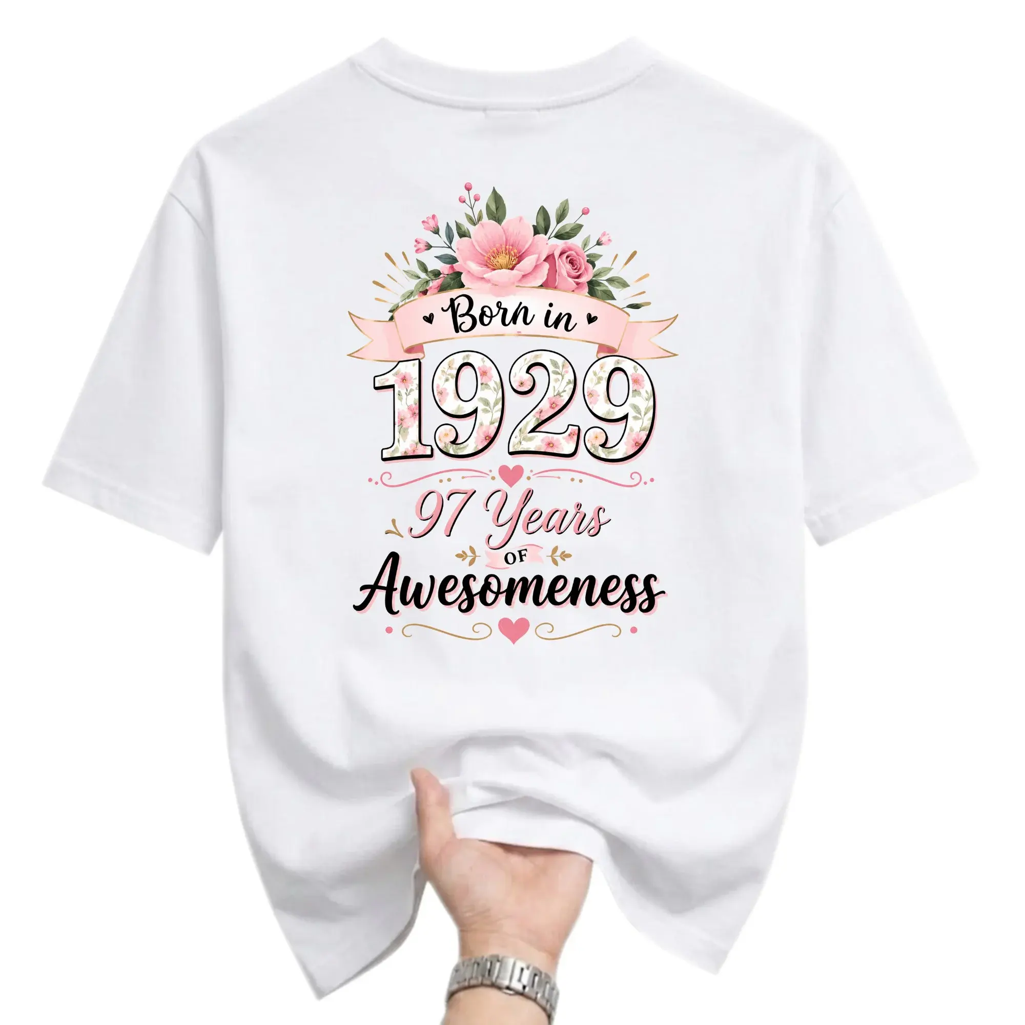 Graphic Tee Born in 1929 97 Years of Awesomeness Floral Design Unisex Casual Crew Neck Comfortable Cotton Shirt