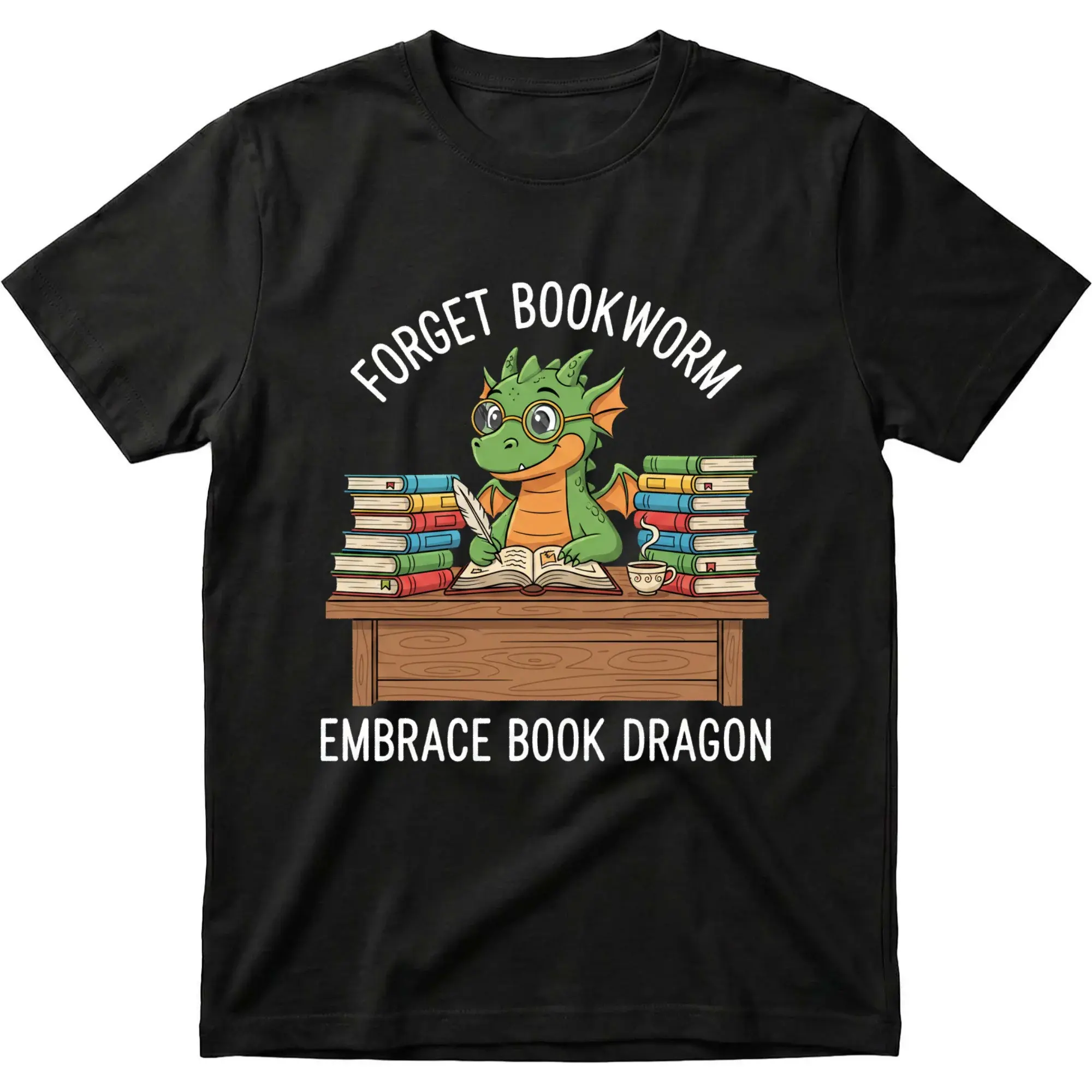 Funny Graphic Tee Forget Bookworm Book Dragon Casual Unisex Crew Neck T-Shirt for Readers and Fantasy Fans