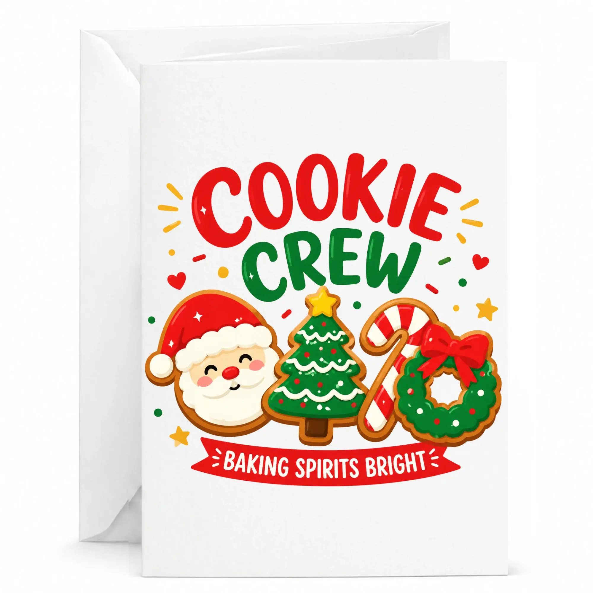 Funny Christmas Greeting Card Cookie Crew Baking Spirits Bright Holiday Note Card for Friends and Family 5x7 Inches