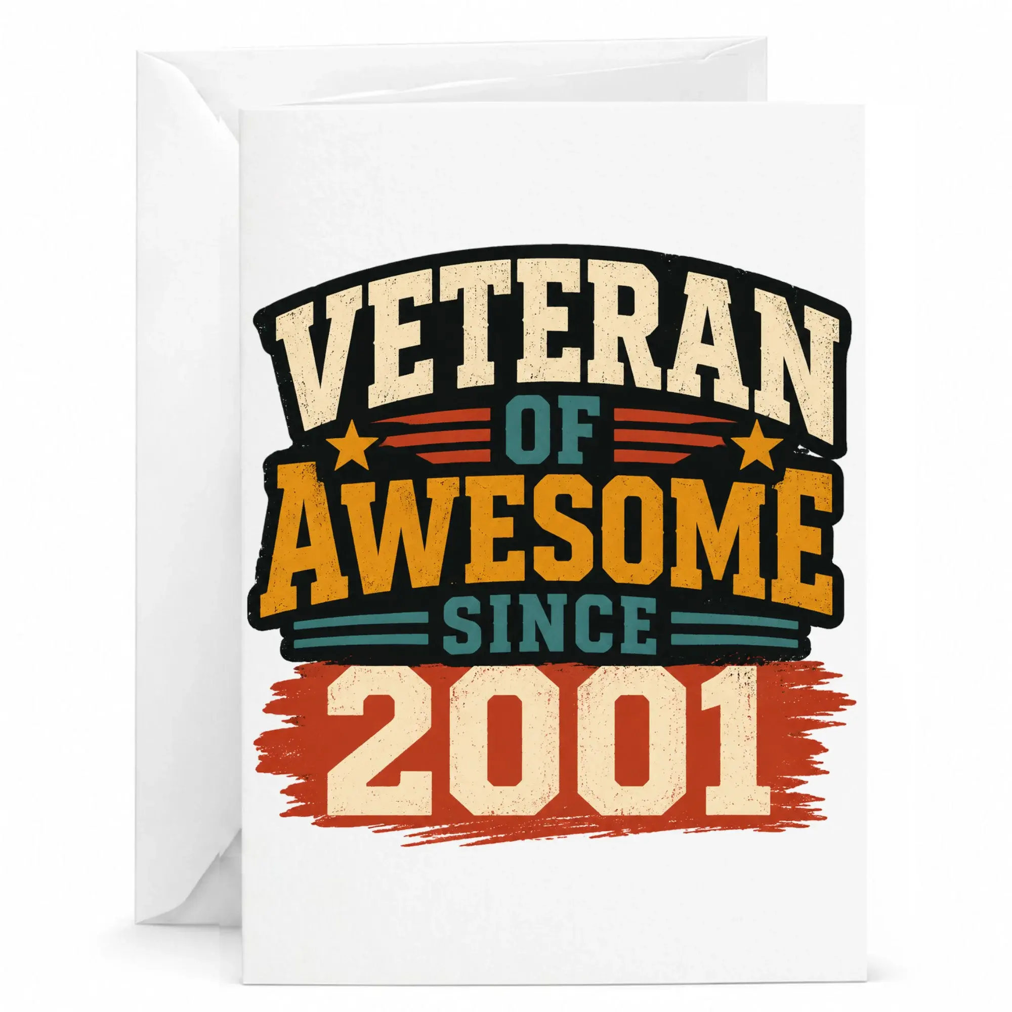 Greeting Card Veteran of Awesome Since 2001 Vintage Style Retro Graphic Design Keepsake Stationery for Special Occasions
